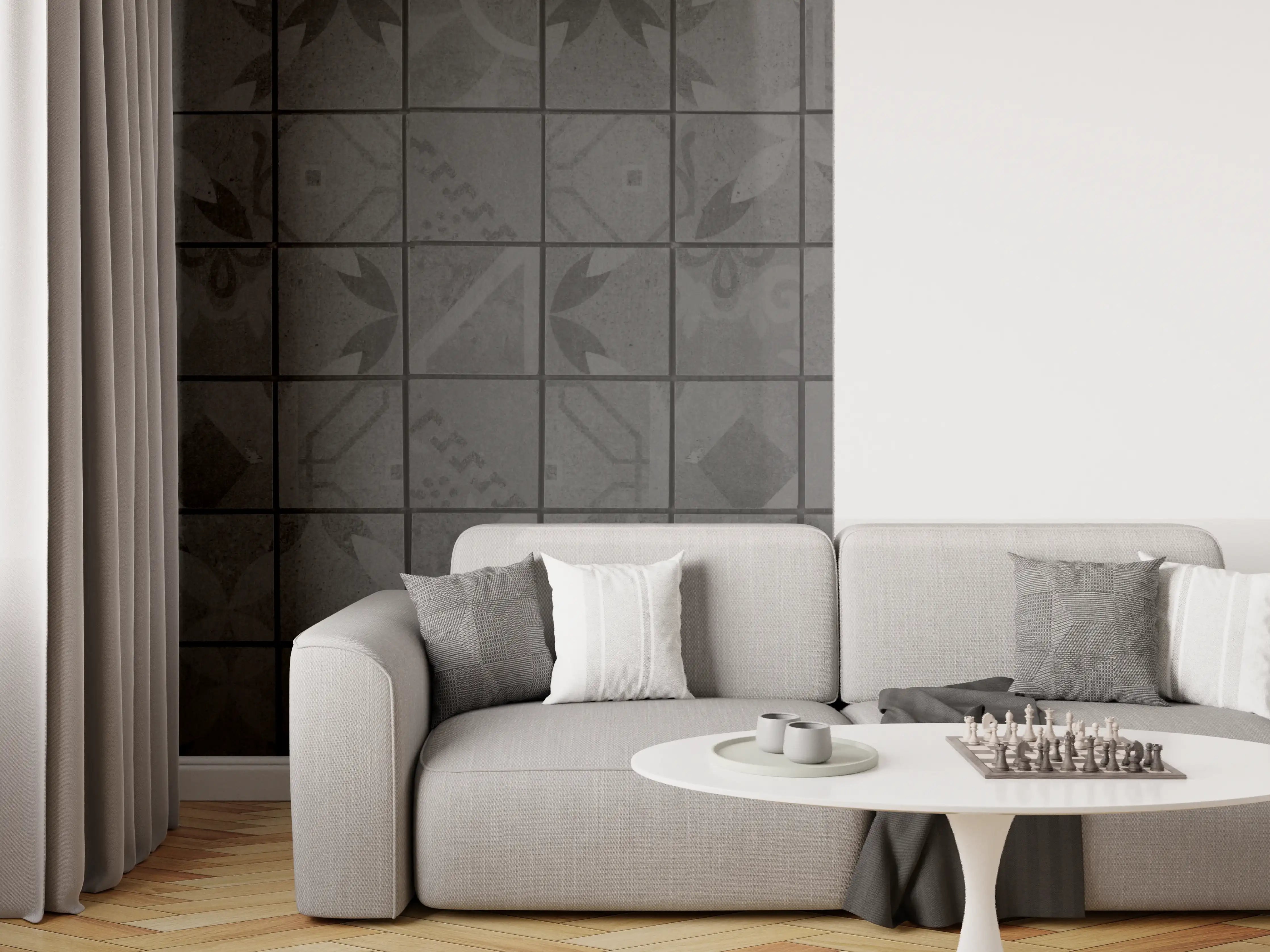 Wandverkleidung Wohnzimmer - Anthrazitfarbenes Quadratisches Mosaikmotiv