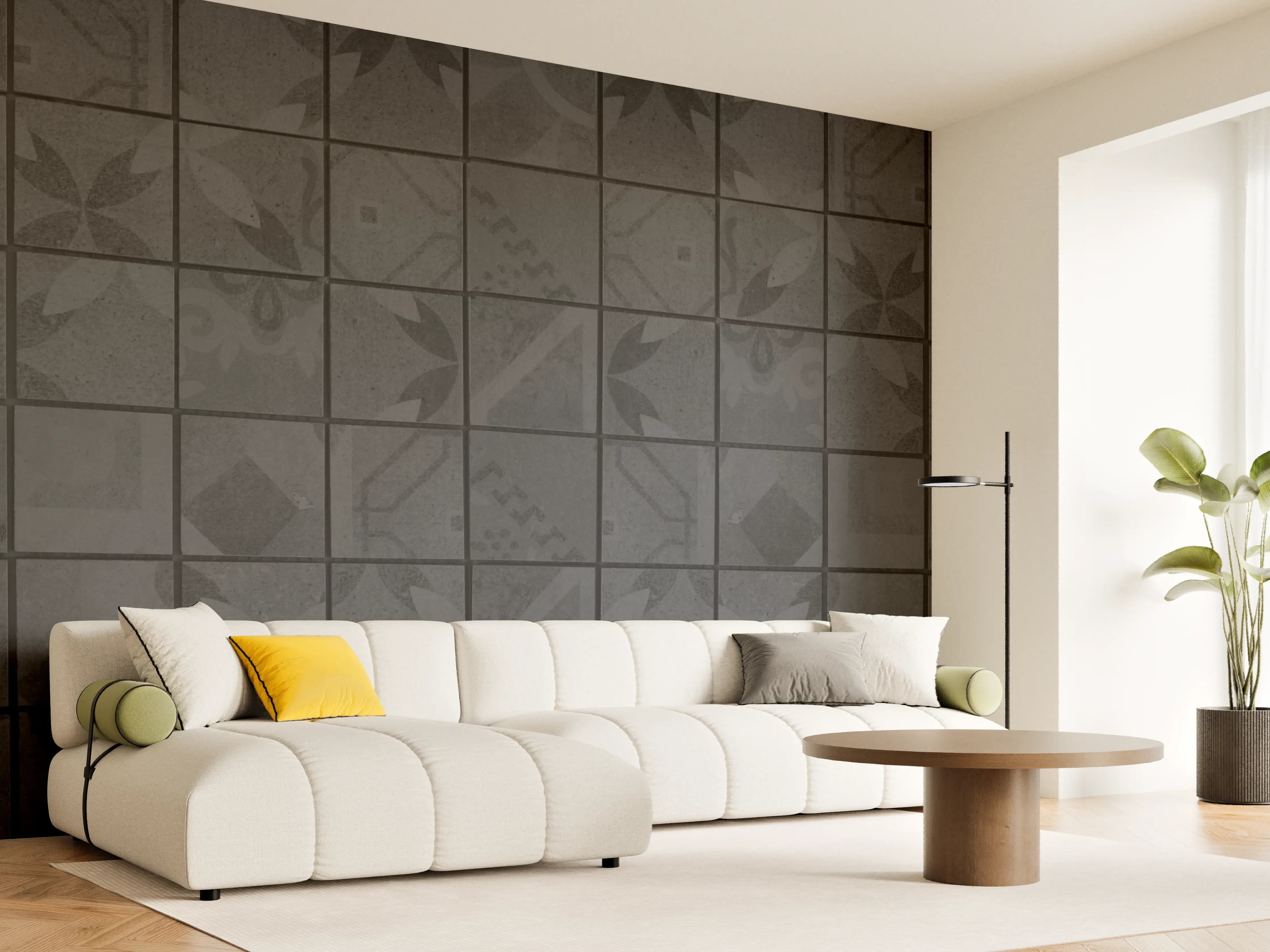 Wandverkleidung Wohnzimmer - Anthrazitfarbenes Quadratisches Mosaikmotiv