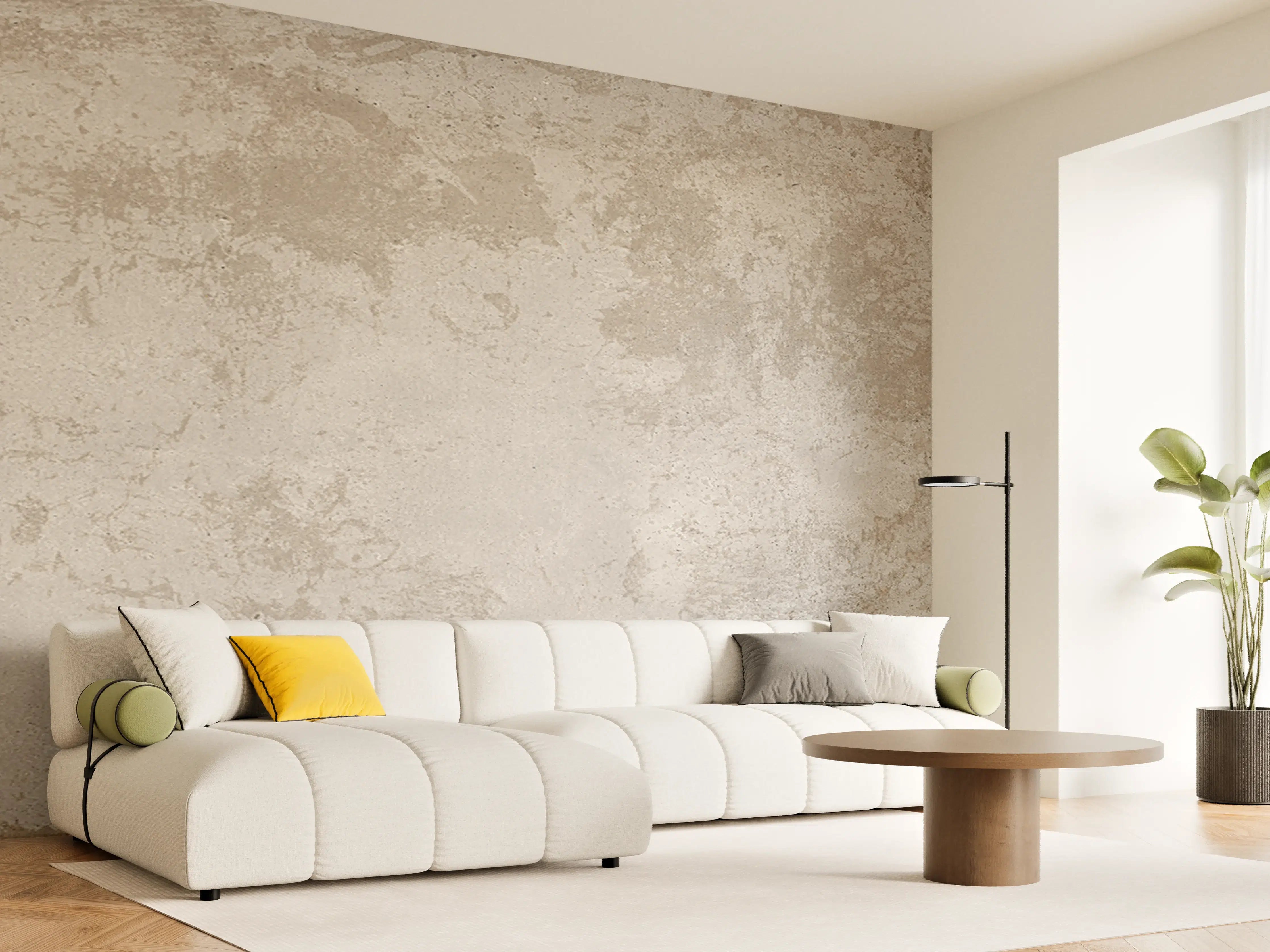 Wandverkleidung Wohnzimmer - Antik beige Betonwand
