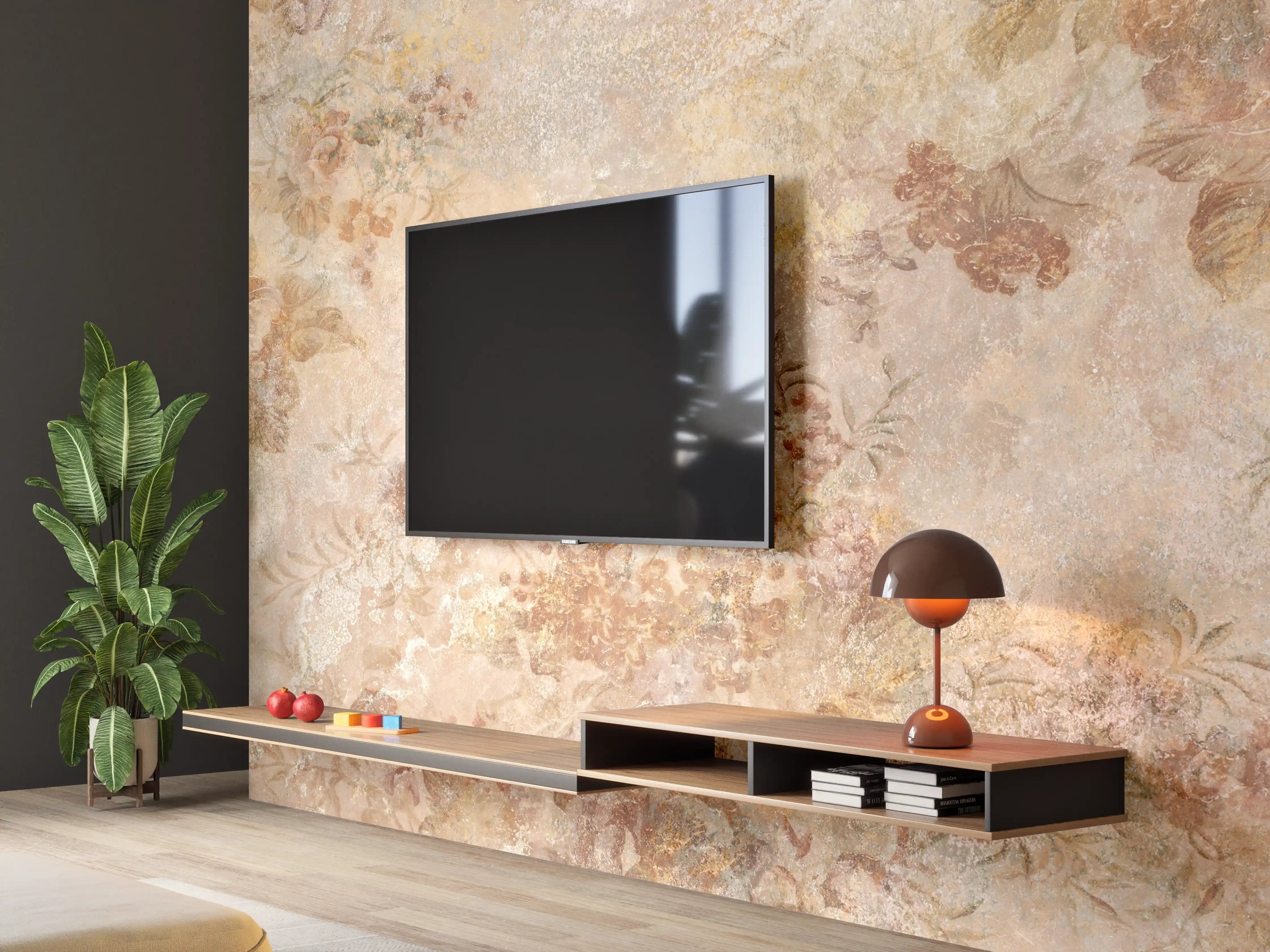 Wandverkleidung Wohnzimmer - Antikes Blumen Design