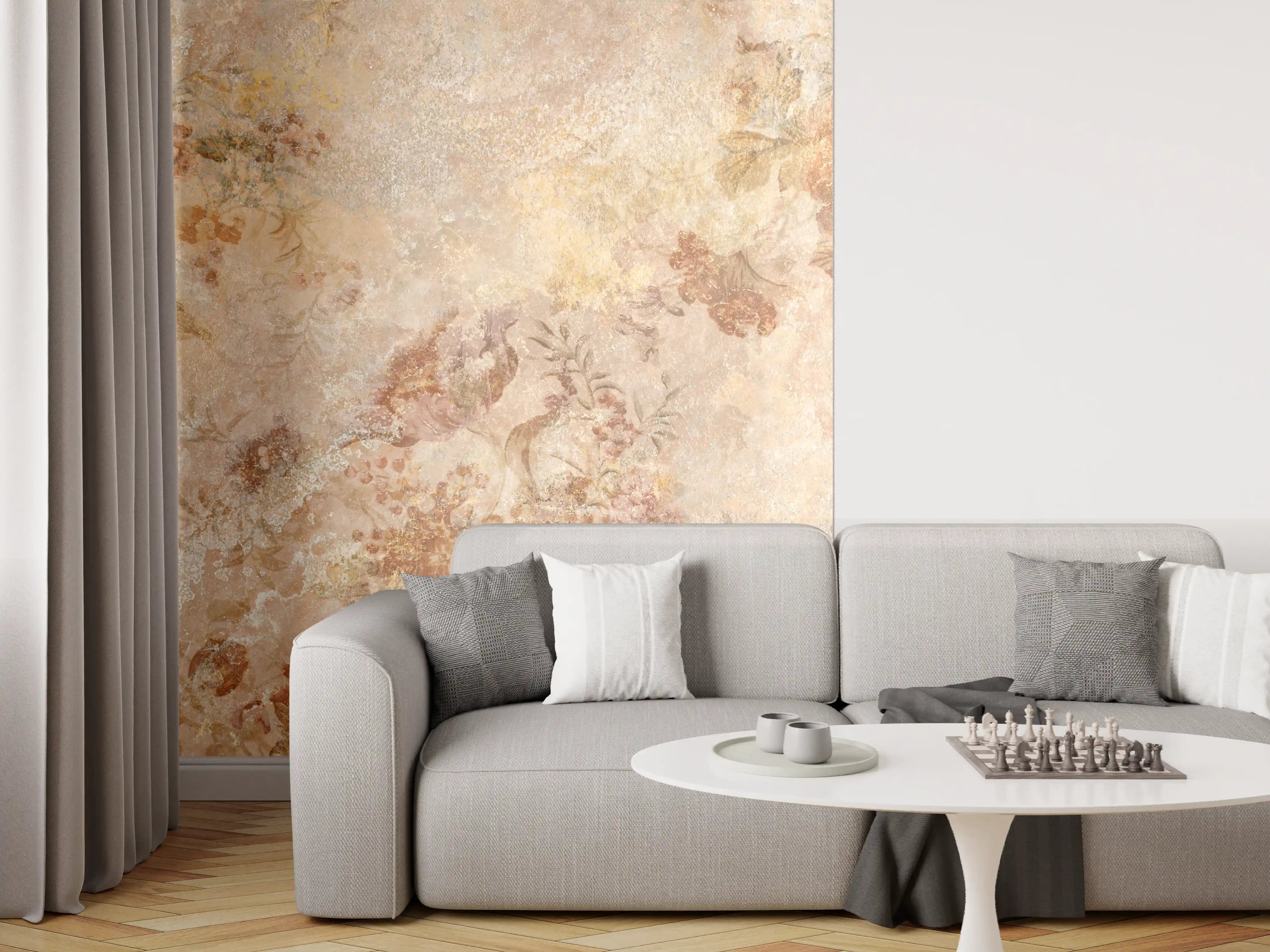 Wandverkleidung Wohnzimmer - Antikes Blumen Design