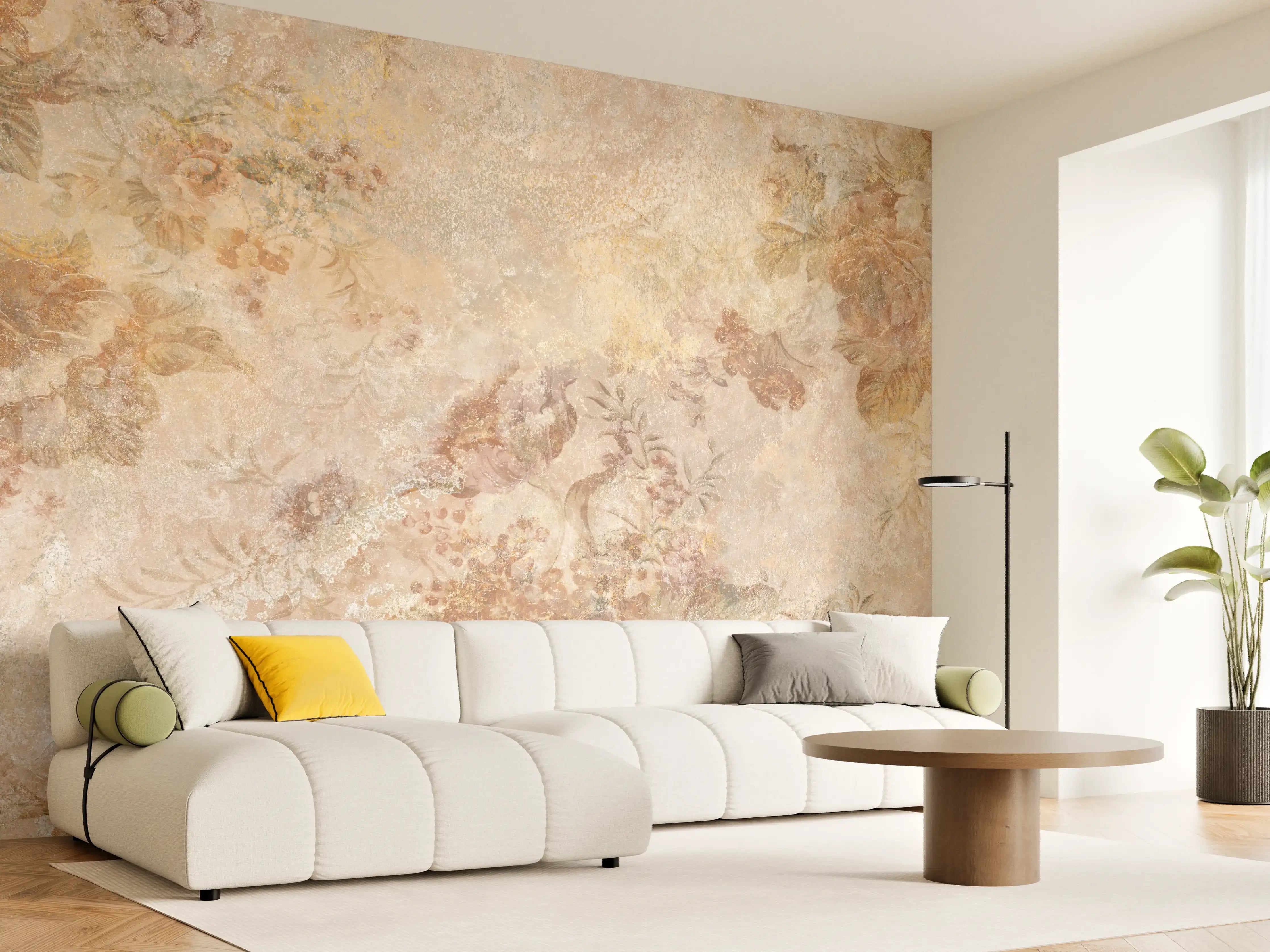 Wandverkleidung Wohnzimmer - Antikes Blumen Design