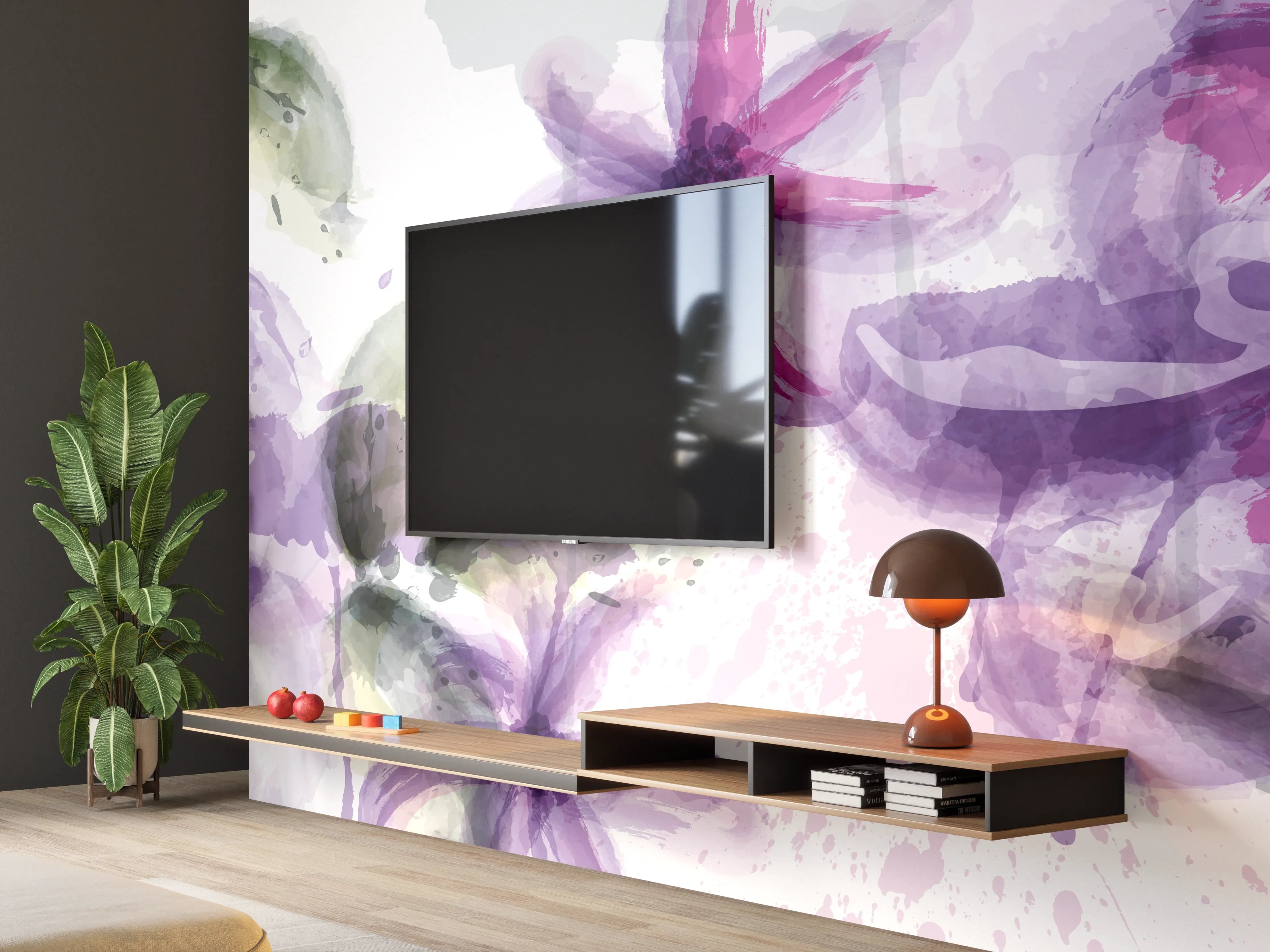 Wandverkleidung Wohnzimmer - Aquarall Blumen