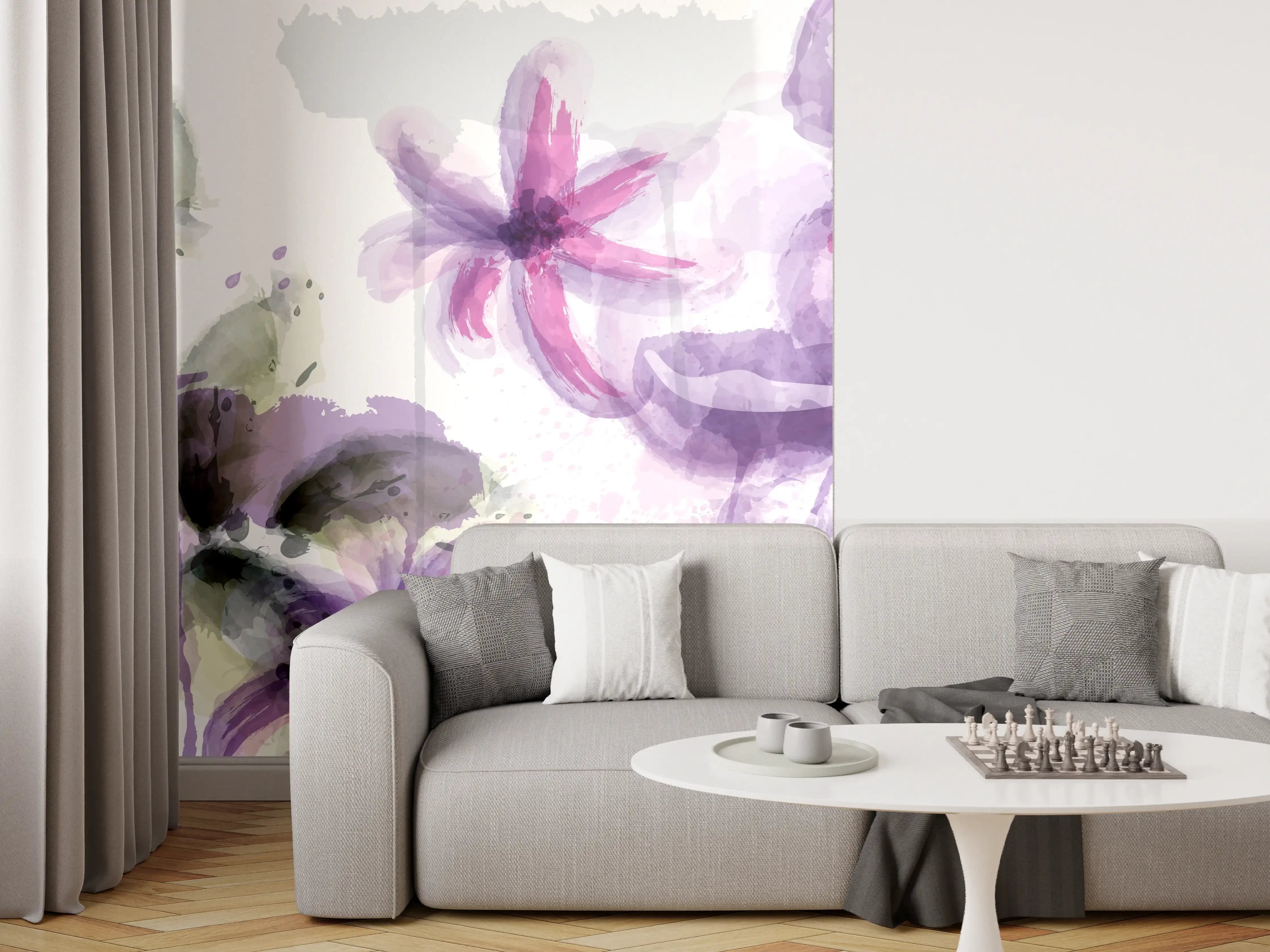 Wandverkleidung Wohnzimmer - Aquarall Blumen