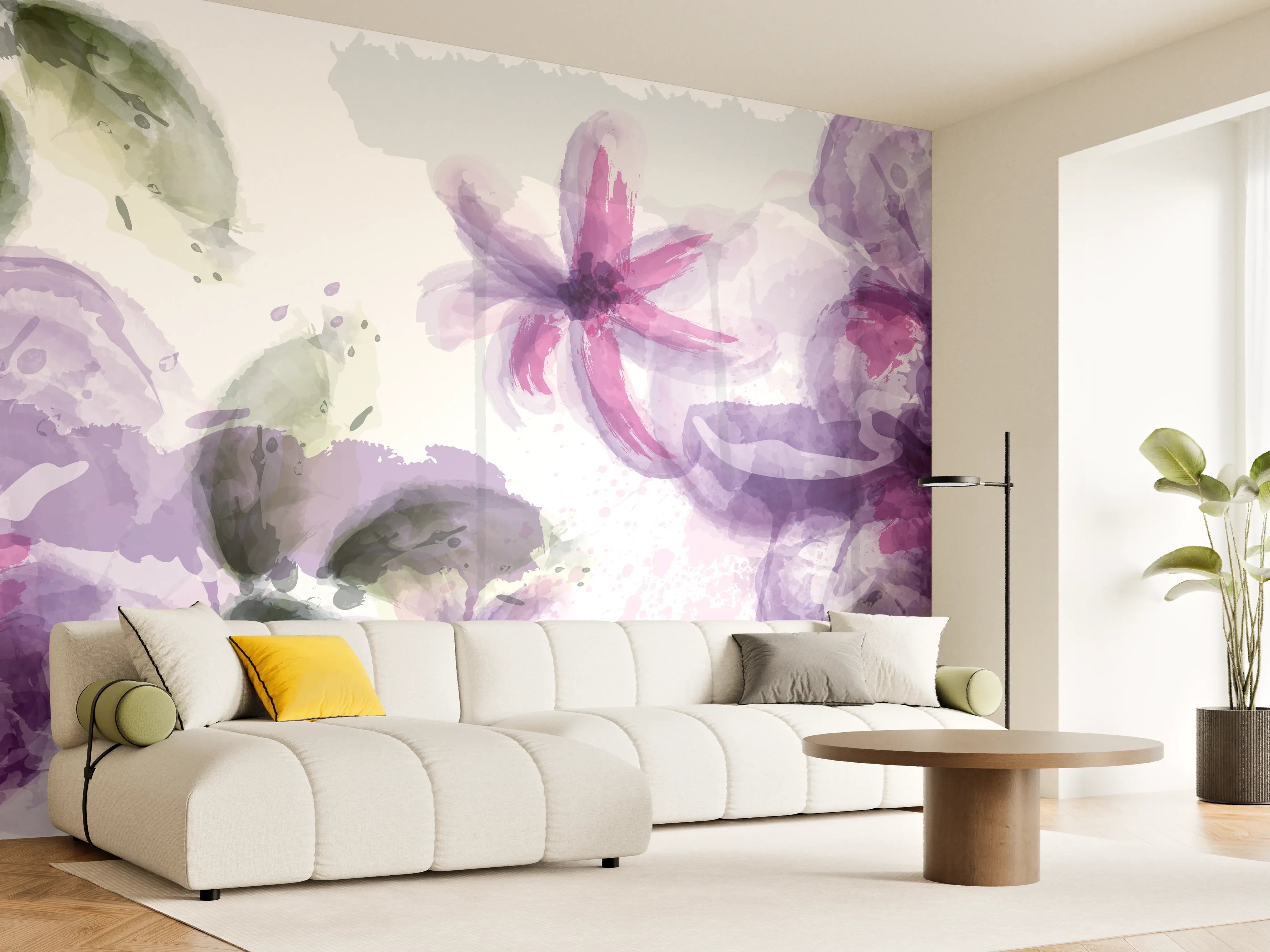 Wandverkleidung Wohnzimmer - Aquarall Blumen