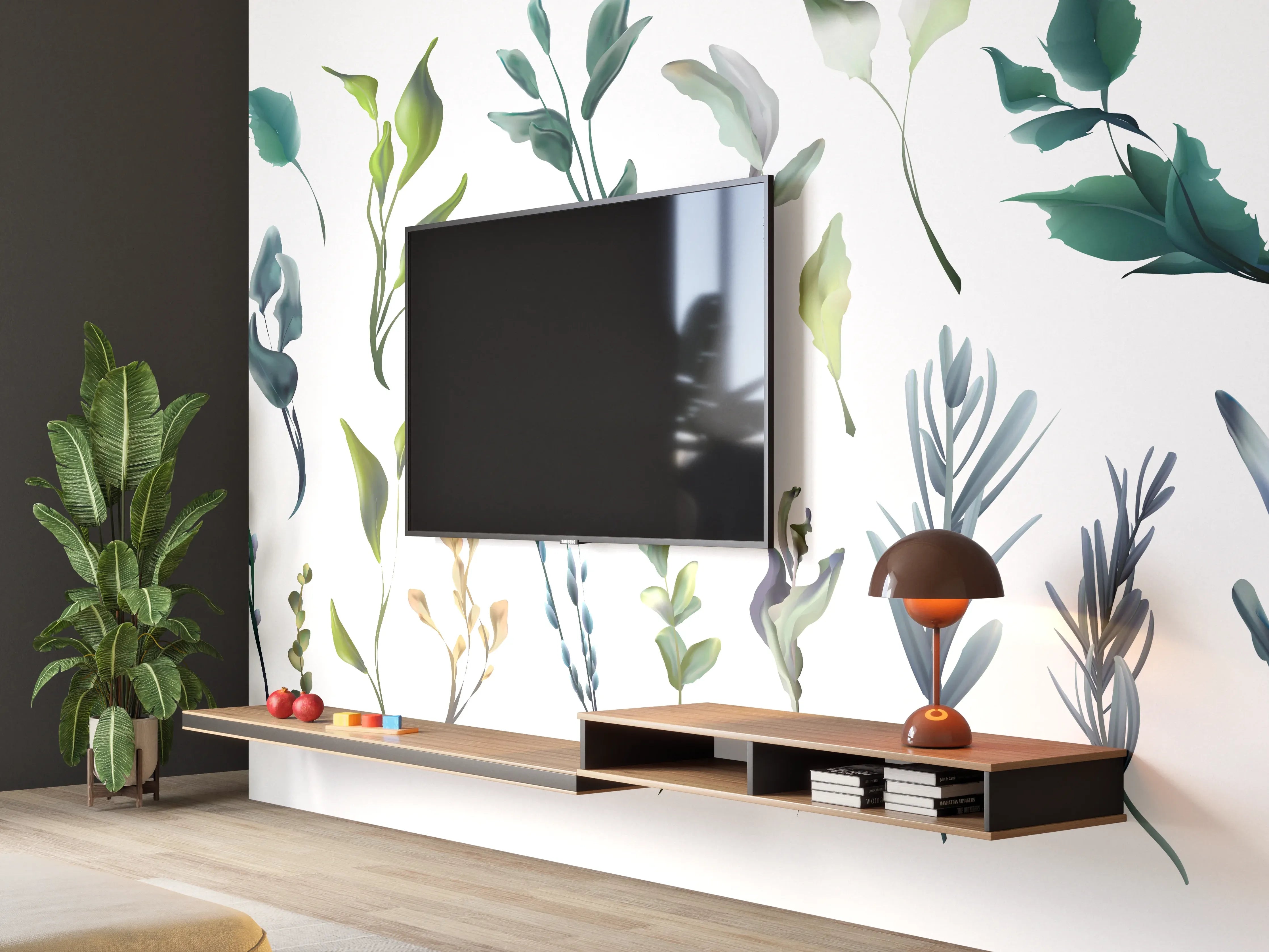 Wandverkleidung Wohnzimmer - Aquarell Blätter Silhouetten Set