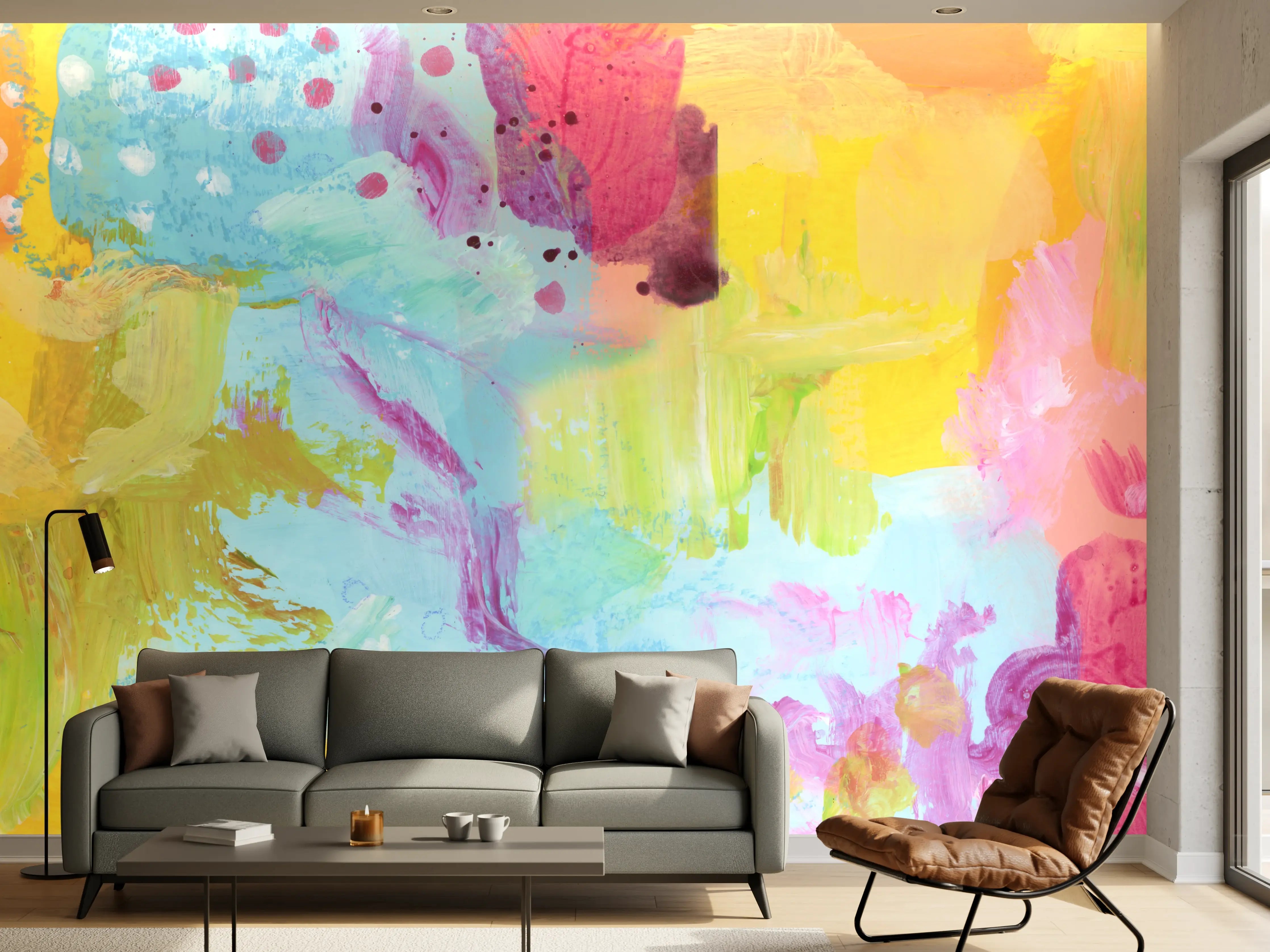 Wandverkleidung Wohnzimmer - Aquarell Kunstmalerei - Bunt