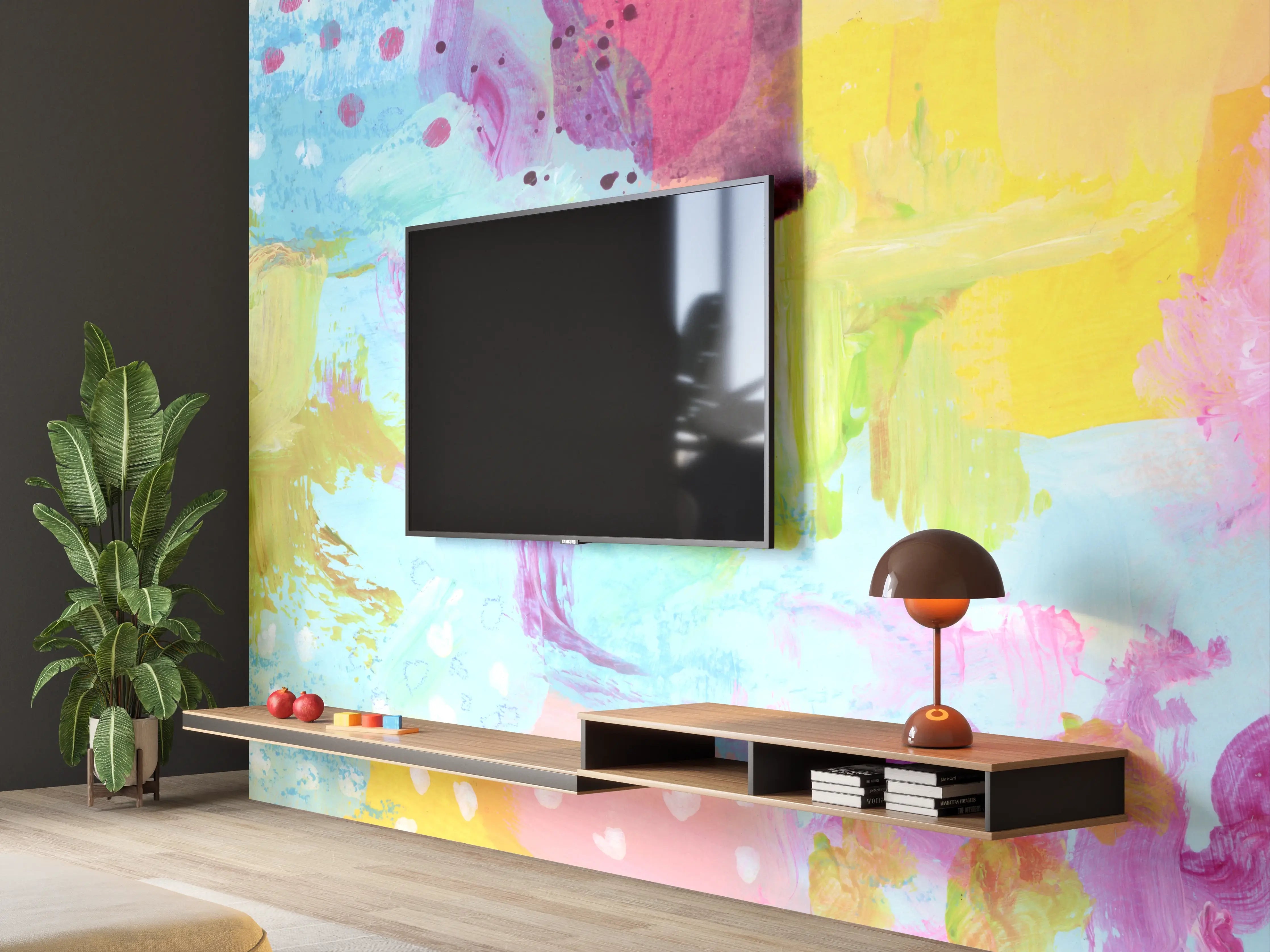 Wandverkleidung Wohnzimmer - Aquarell Kunstmalerei - Bunt