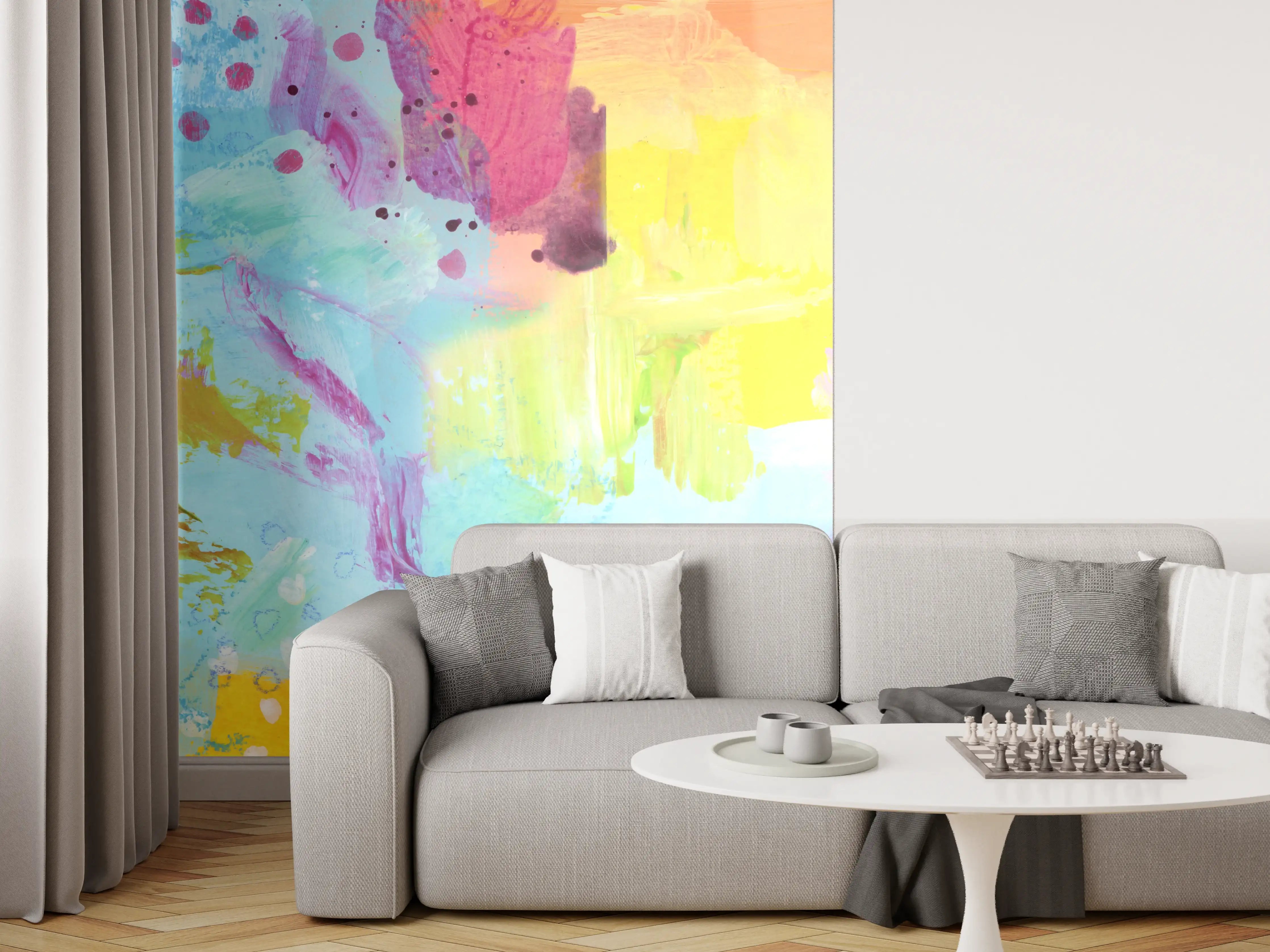 Wandverkleidung Wohnzimmer - Aquarell Kunstmalerei - Bunt