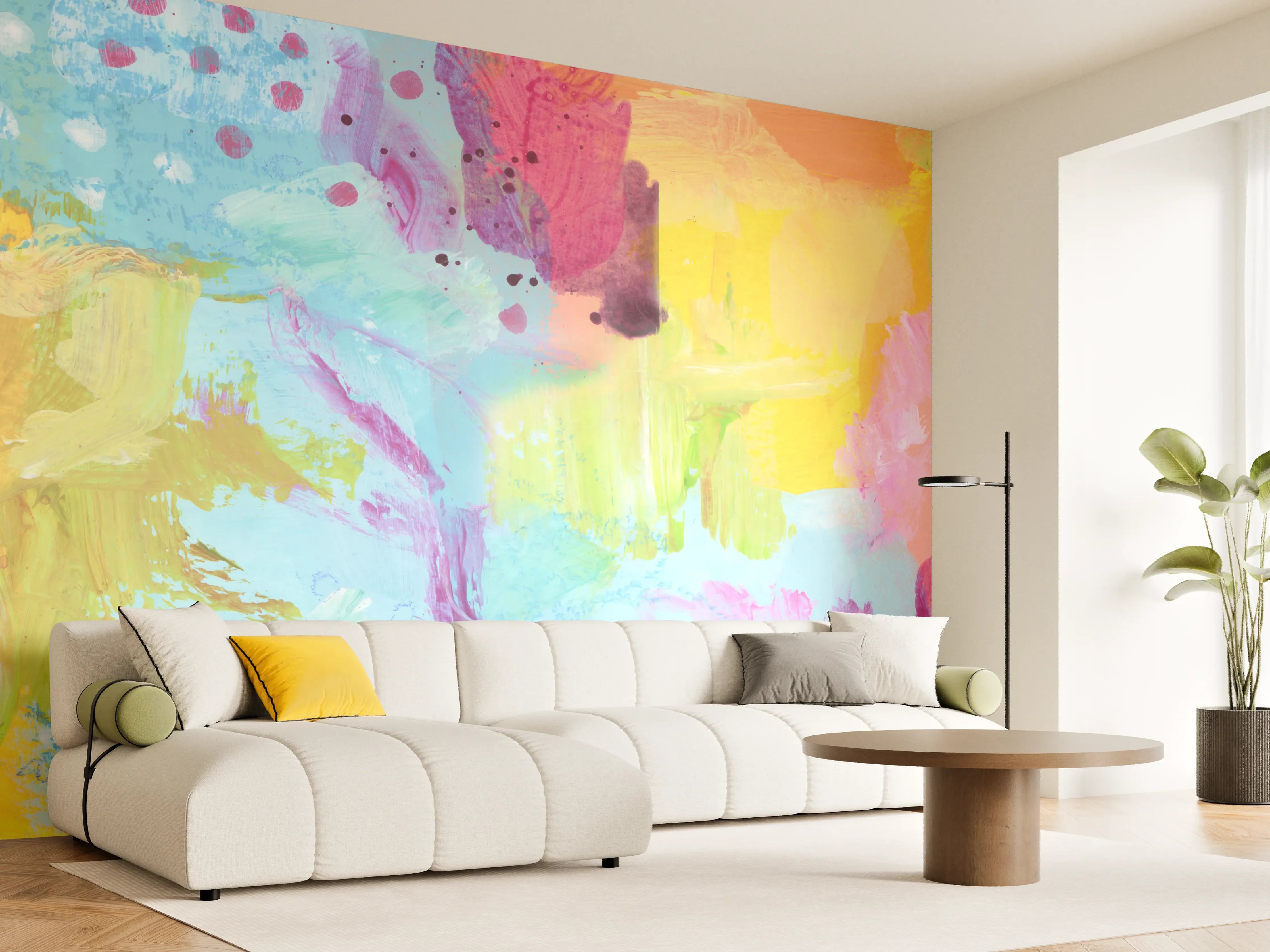 Wandverkleidung Wohnzimmer - Aquarell Kunstmalerei - Bunt