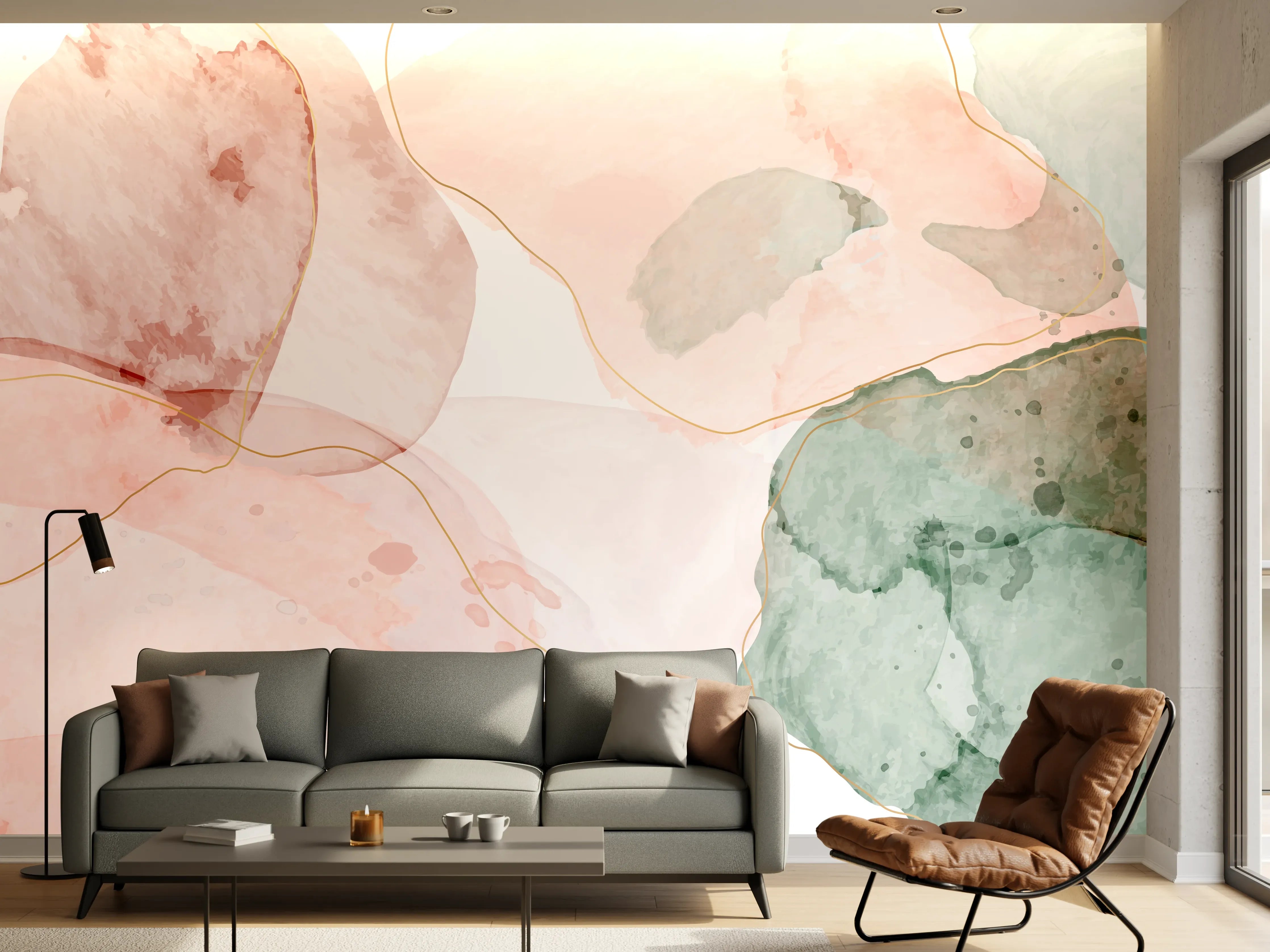 Wandverkleidung Wohnzimmer - Aquarell Pastellfarben Kunst