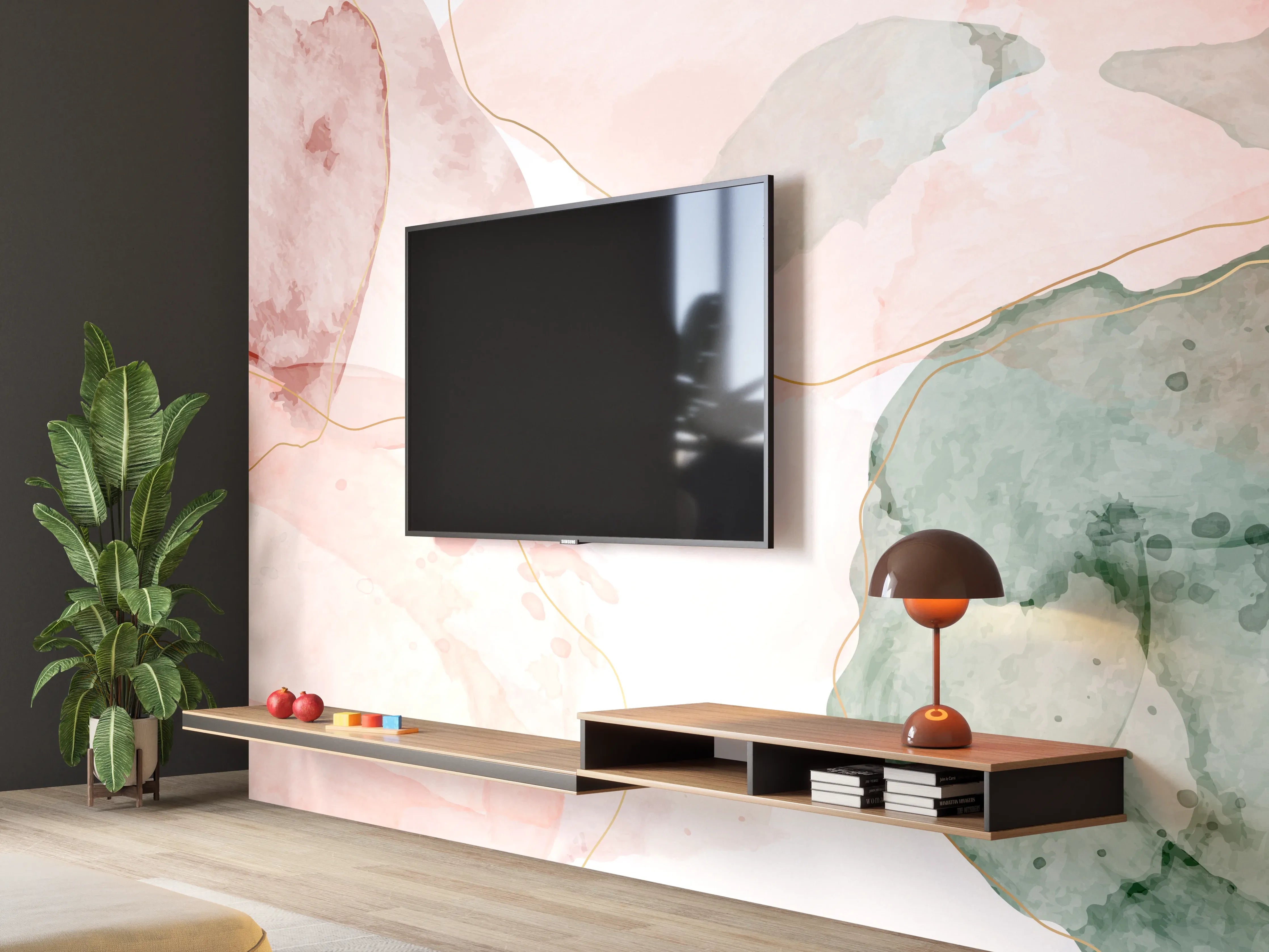 Wandverkleidung Wohnzimmer - Aquarell Pastellfarben Kunst