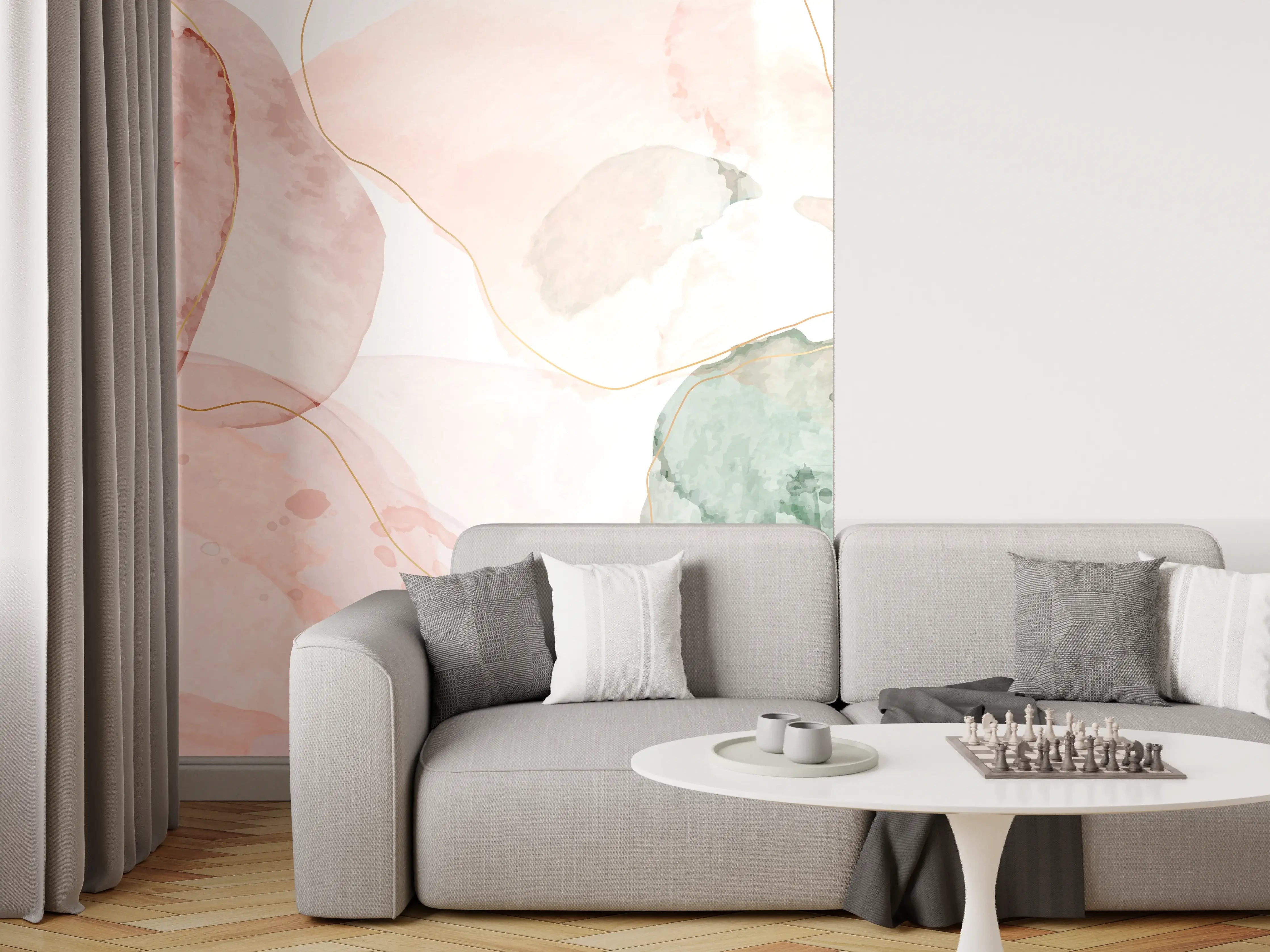 Wandverkleidung Wohnzimmer - Aquarell Pastellfarben Kunst