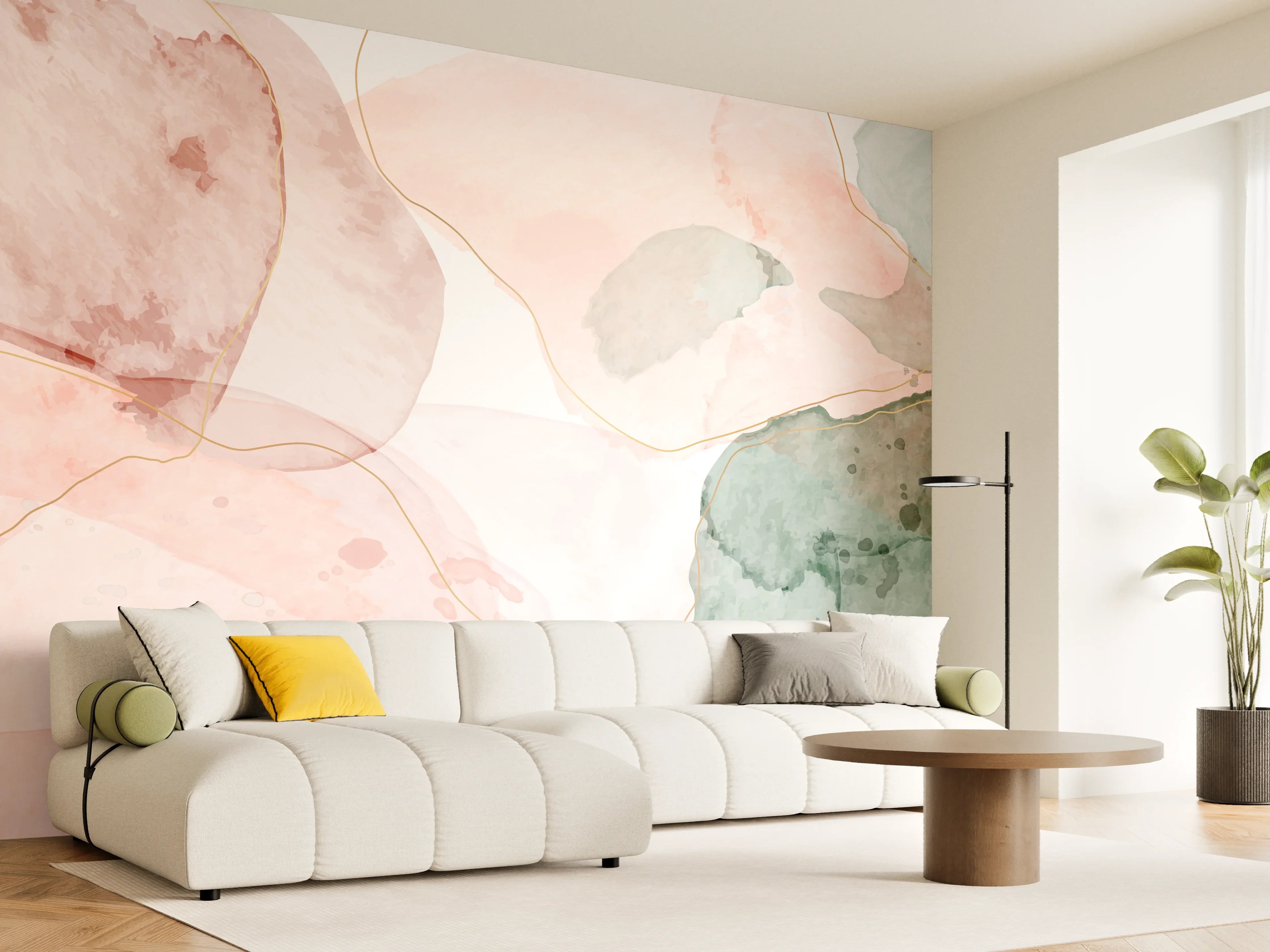 Wandverkleidung Wohnzimmer - Aquarell Pastellfarben Kunst