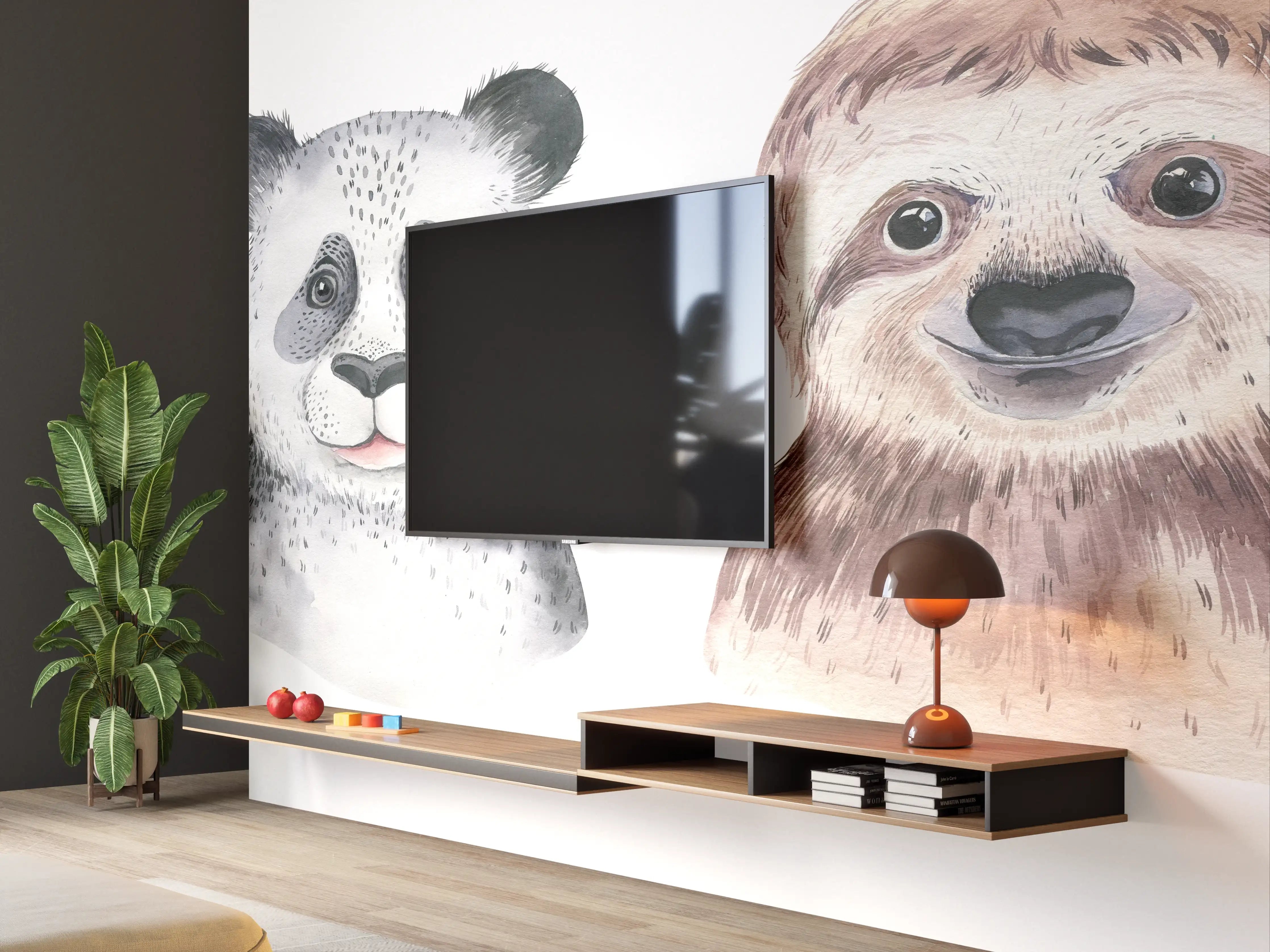 Wandverkleidung Wohnzimmer - Aquarell Tierbabys Illustration