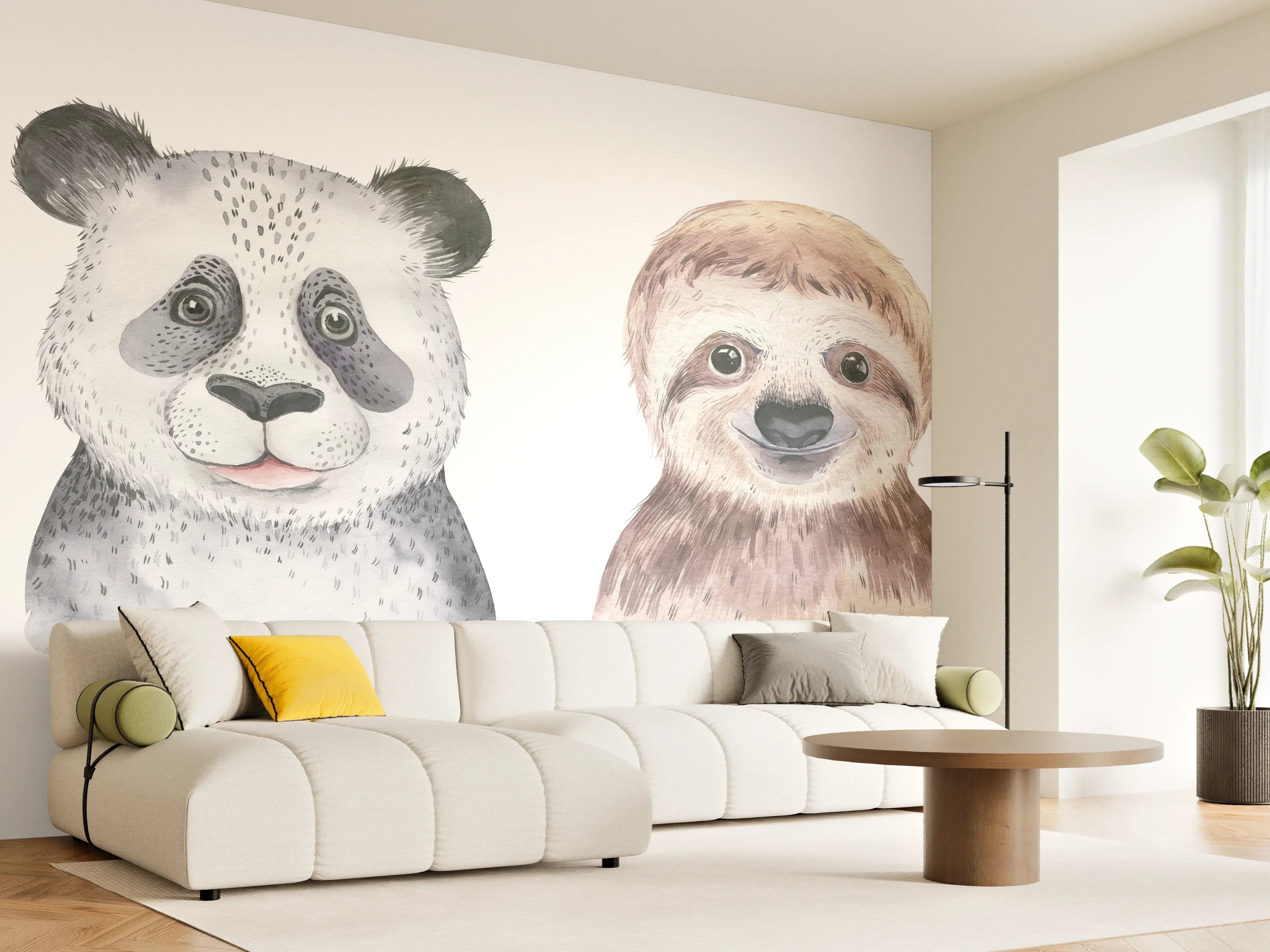 Wandverkleidung Wohnzimmer - Aquarell Tierbabys Illustration