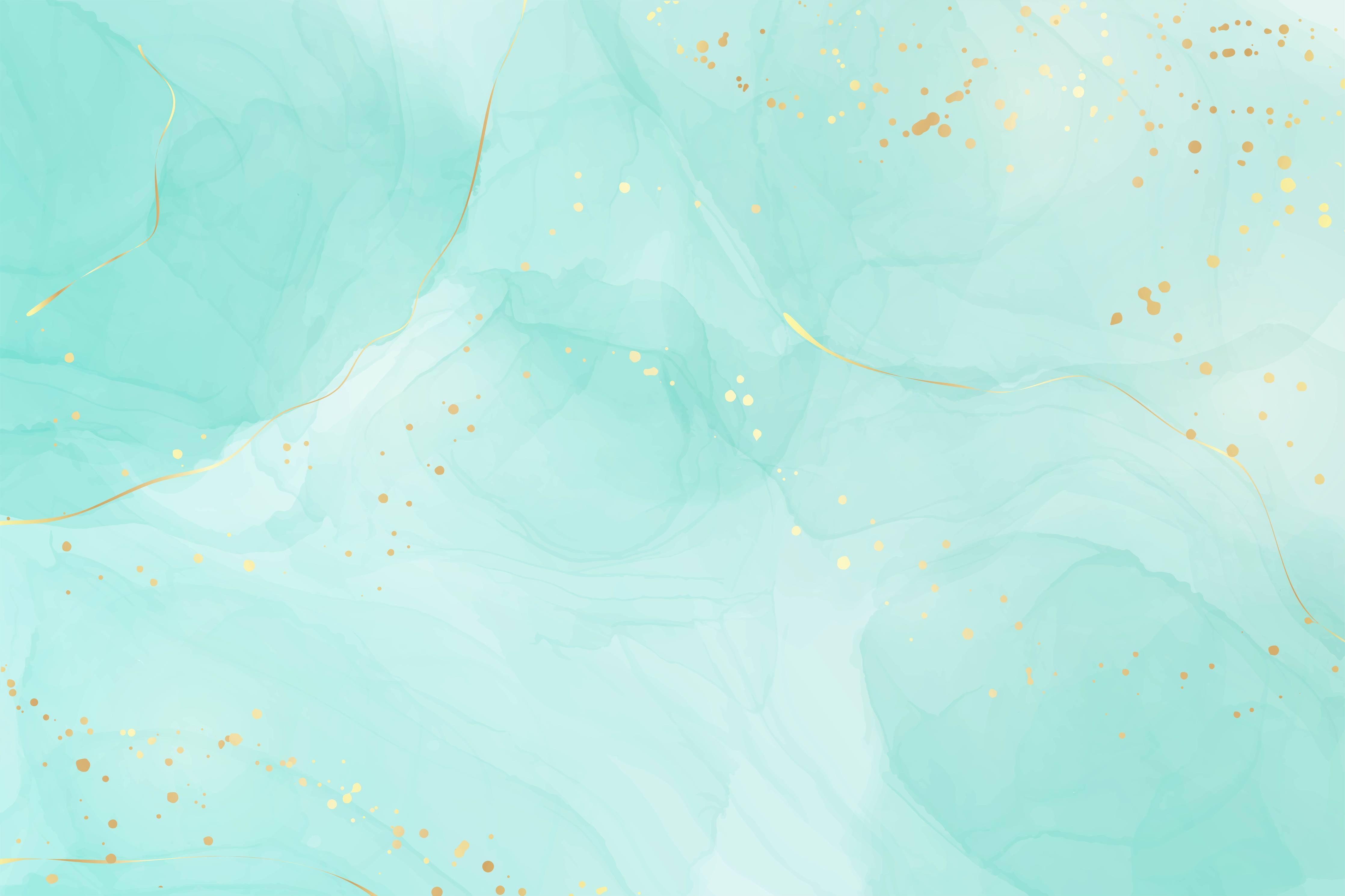 Wandverkleidung Wohnzimmer-Aquarell-Türkis-Gold-Abstrakt