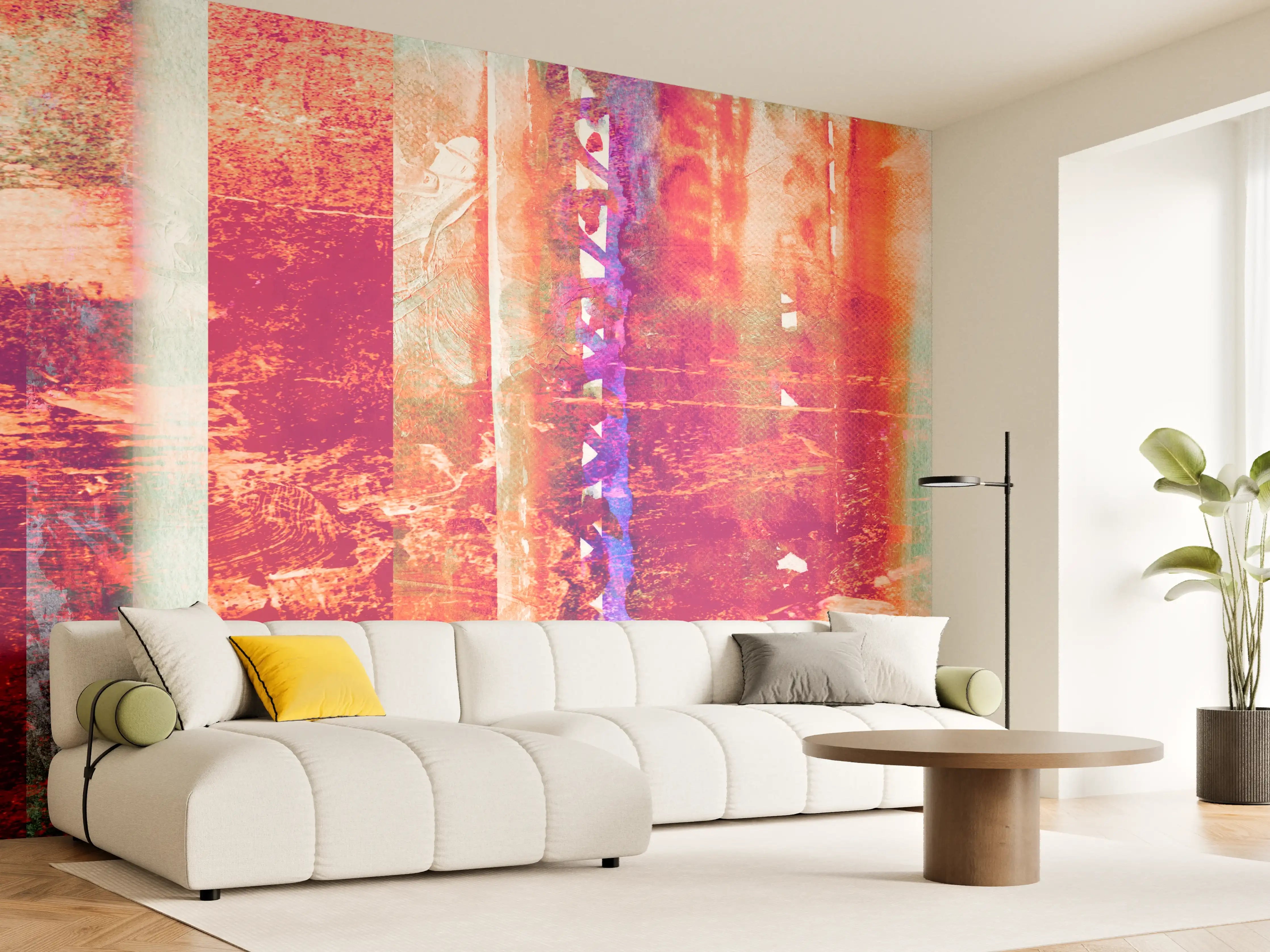 Wandverkleidung Wohnzimmer - Aquarell pastellfarbige Streifen