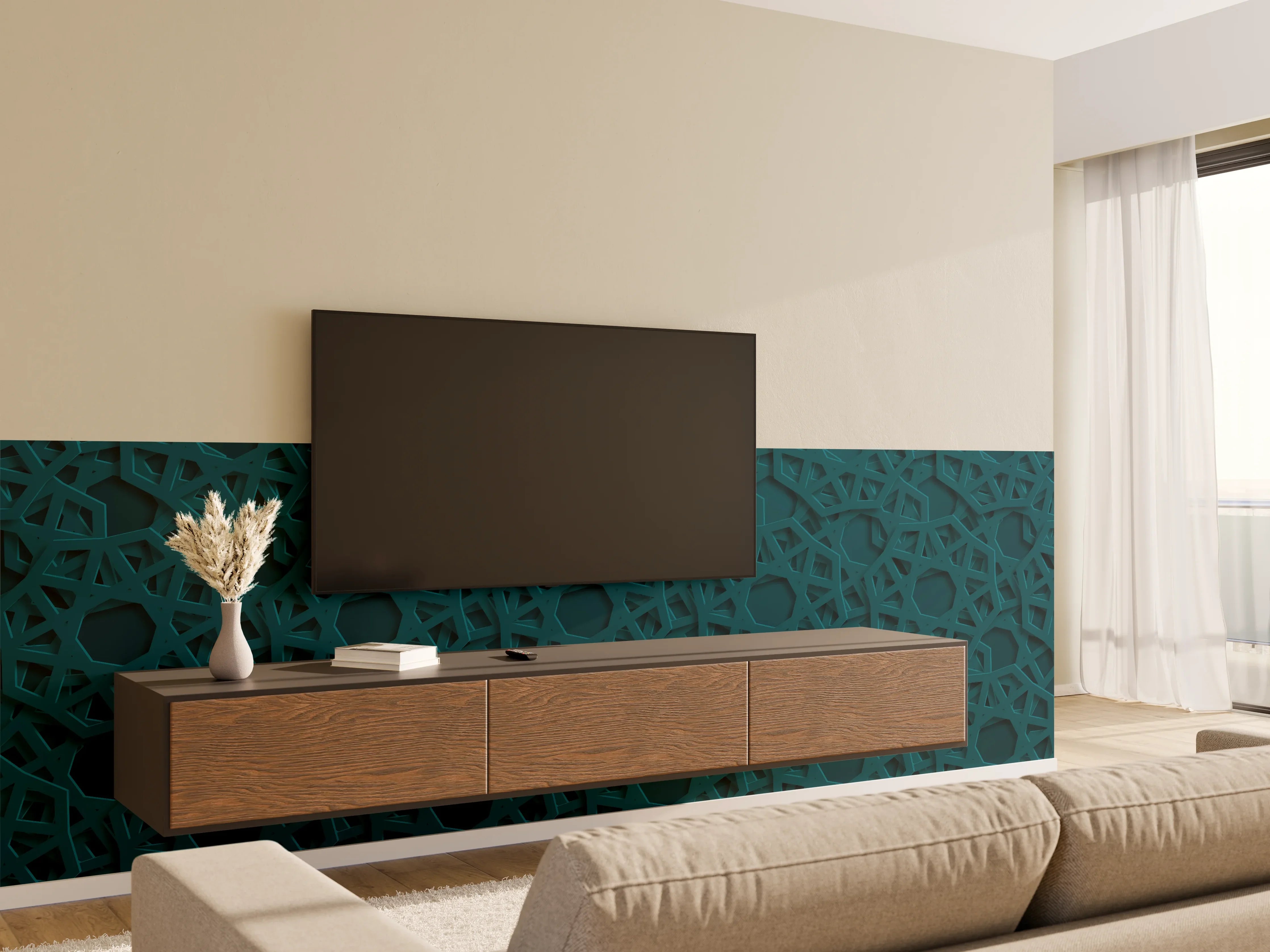 Wandverkleidung Wohnzimmer - Arabische Muster Dunkelgrün