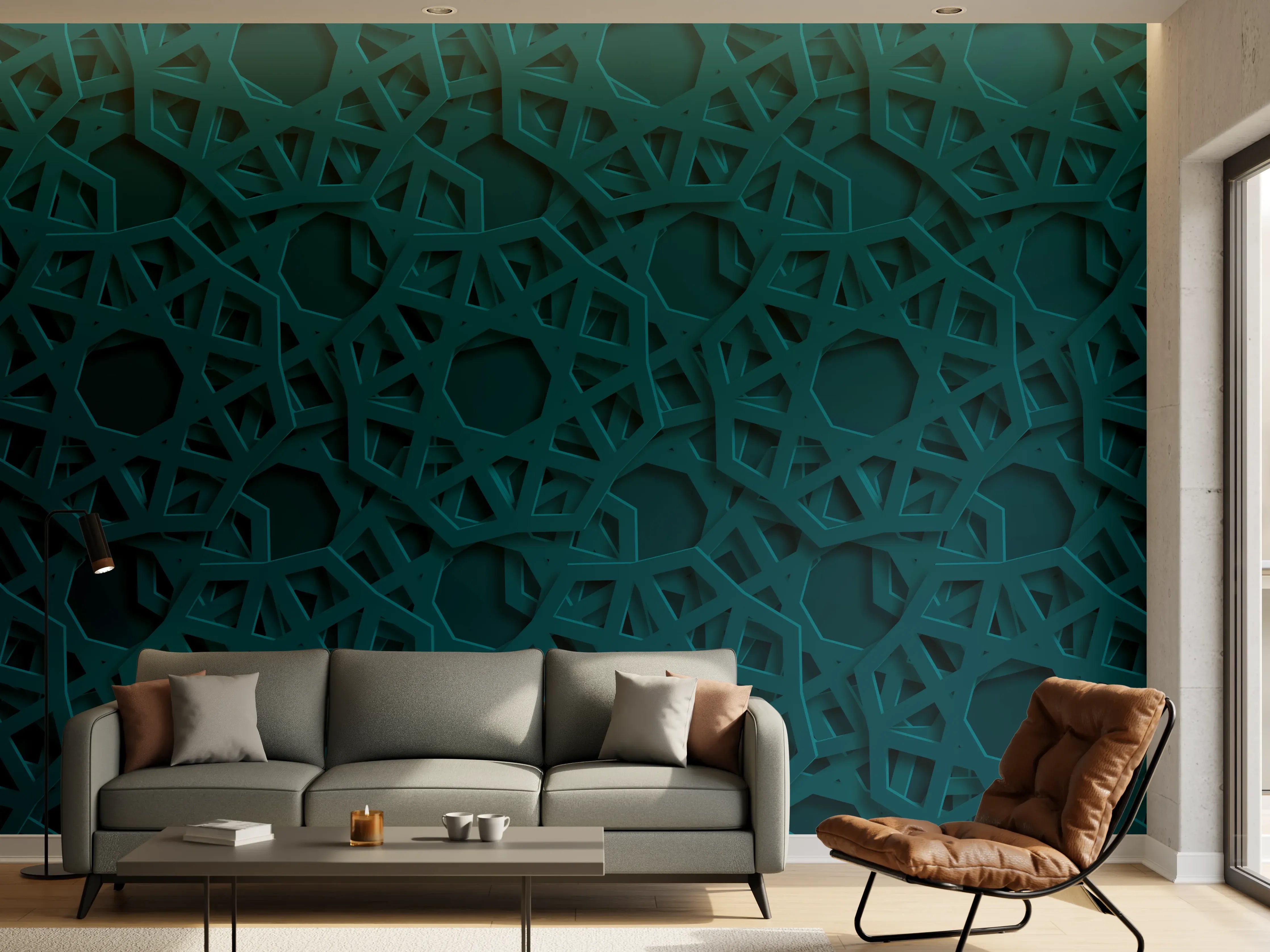 Wandverkleidung Wohnzimmer - Arabisches Muster Blau Dunkel