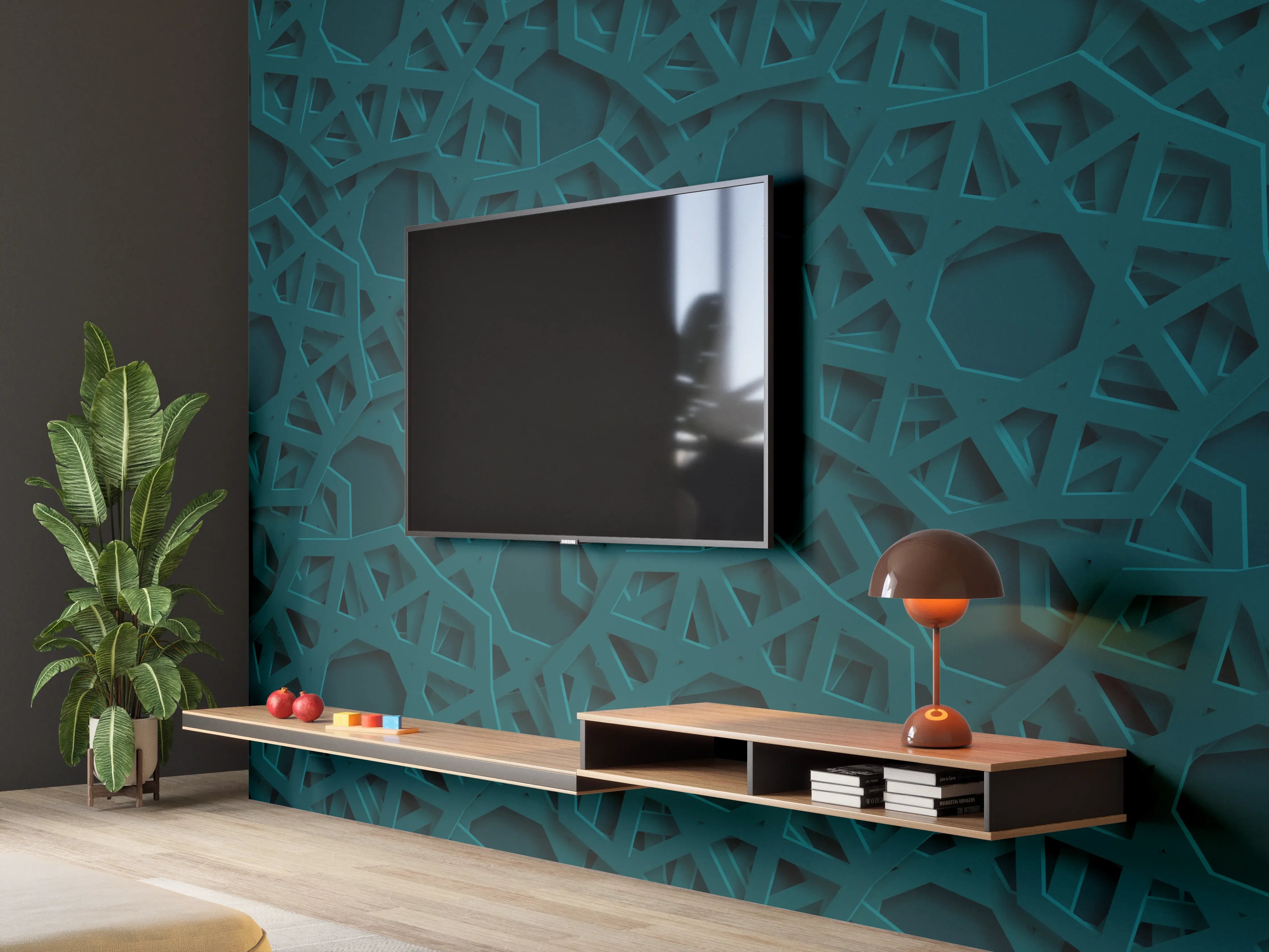 Wandverkleidung Wohnzimmer - Arabisches Muster Blau Dunkel
