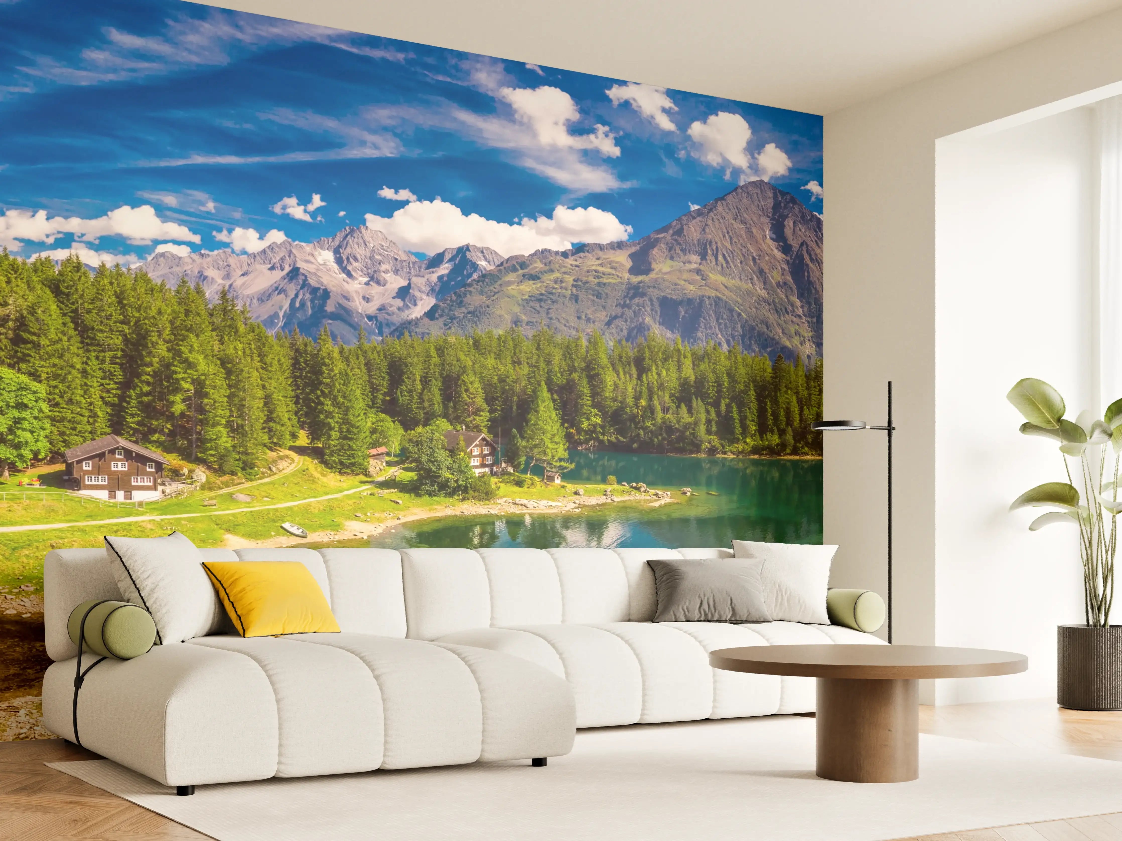 Wandverkleidung Wohnzimmer - Arnisee mit Schweizer Alpen