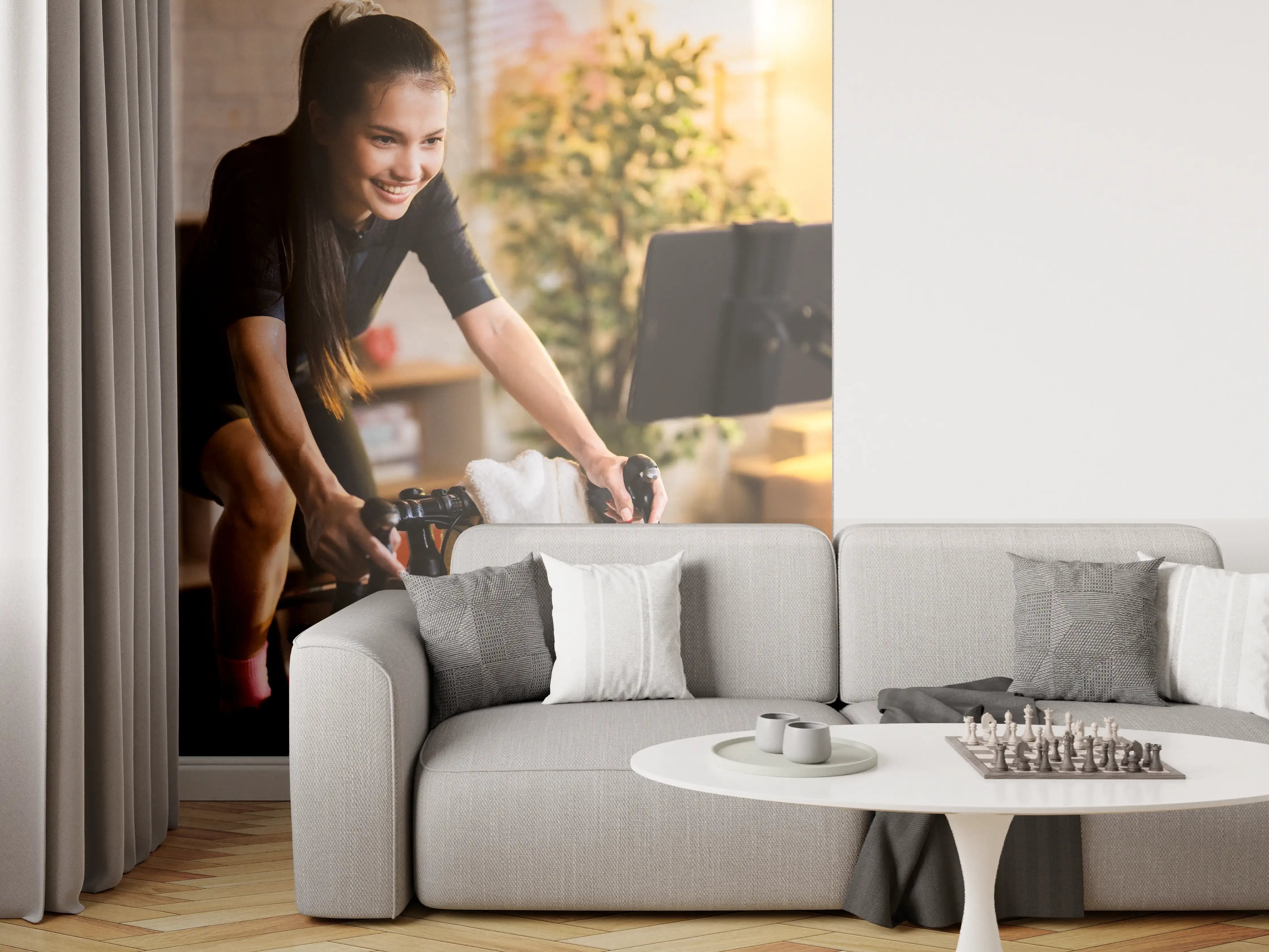 Wandverkleidung Wohnzimmer - Asiatische Radfahrerin