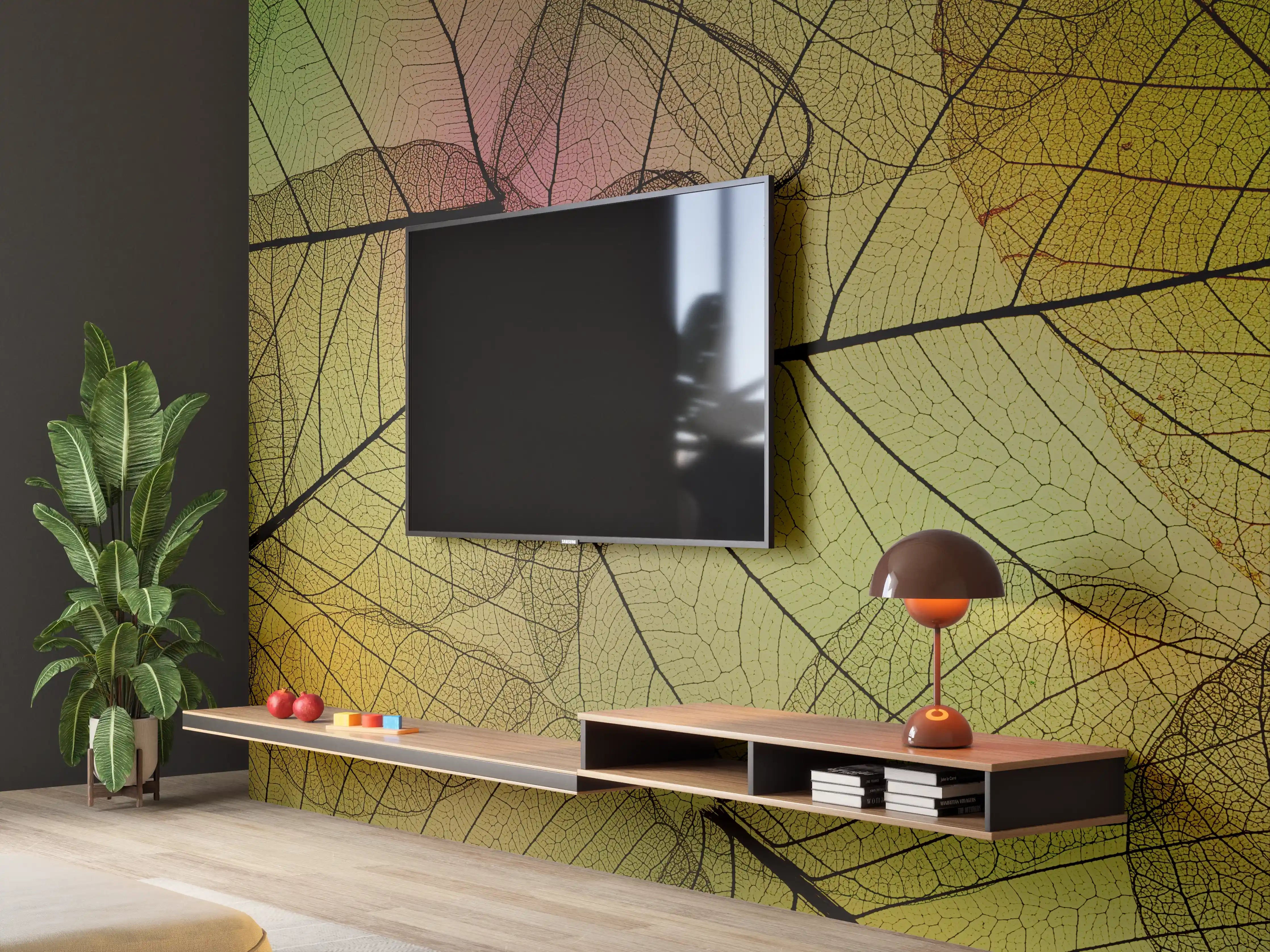 Wandverkleidung Wohnzimmer - Ästhetische Blätter in Pastellfarben