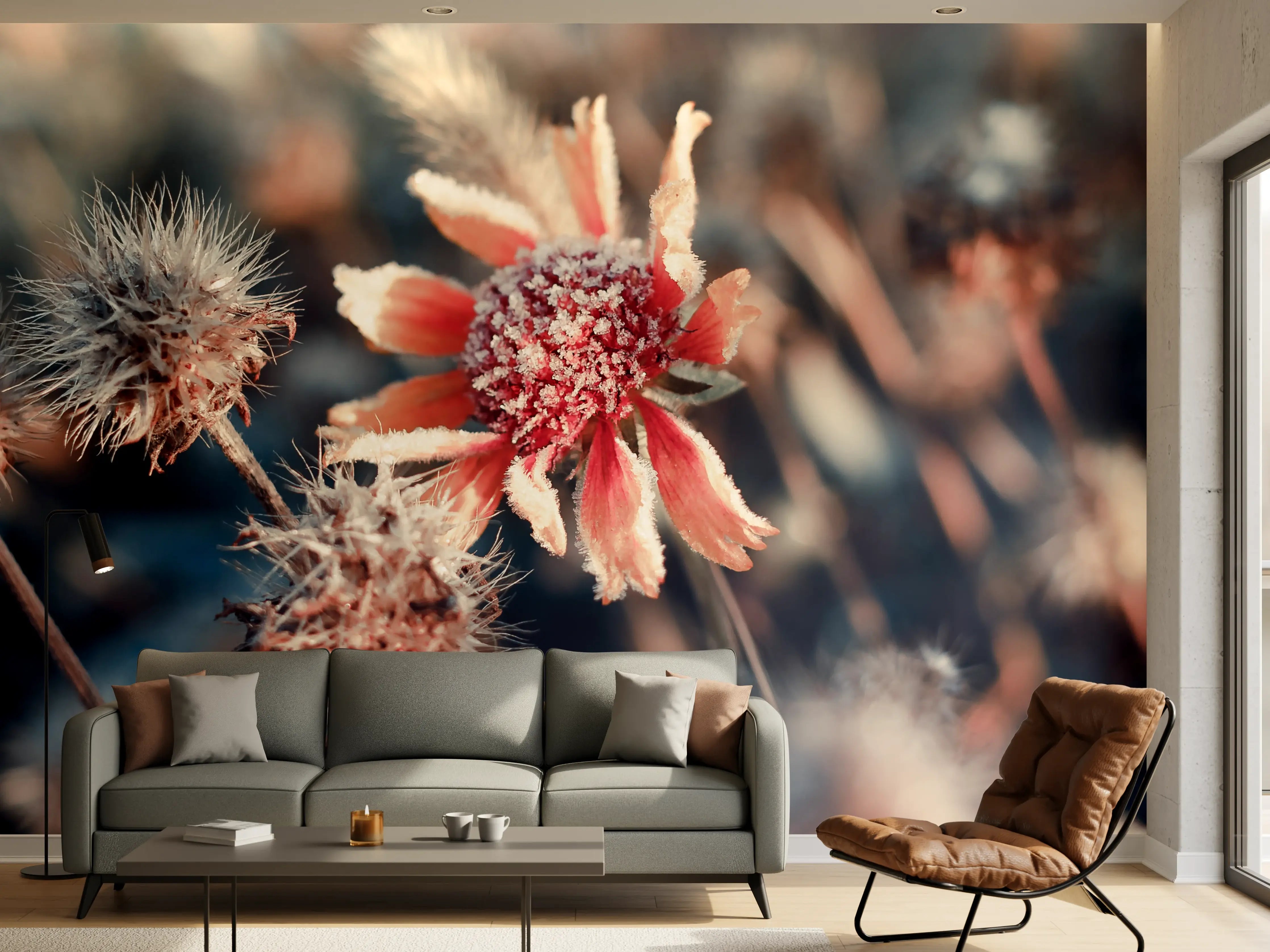 Wandverkleidung Wohnzimmer - Ästhetische Blumenaufnahme in warmen Tönen