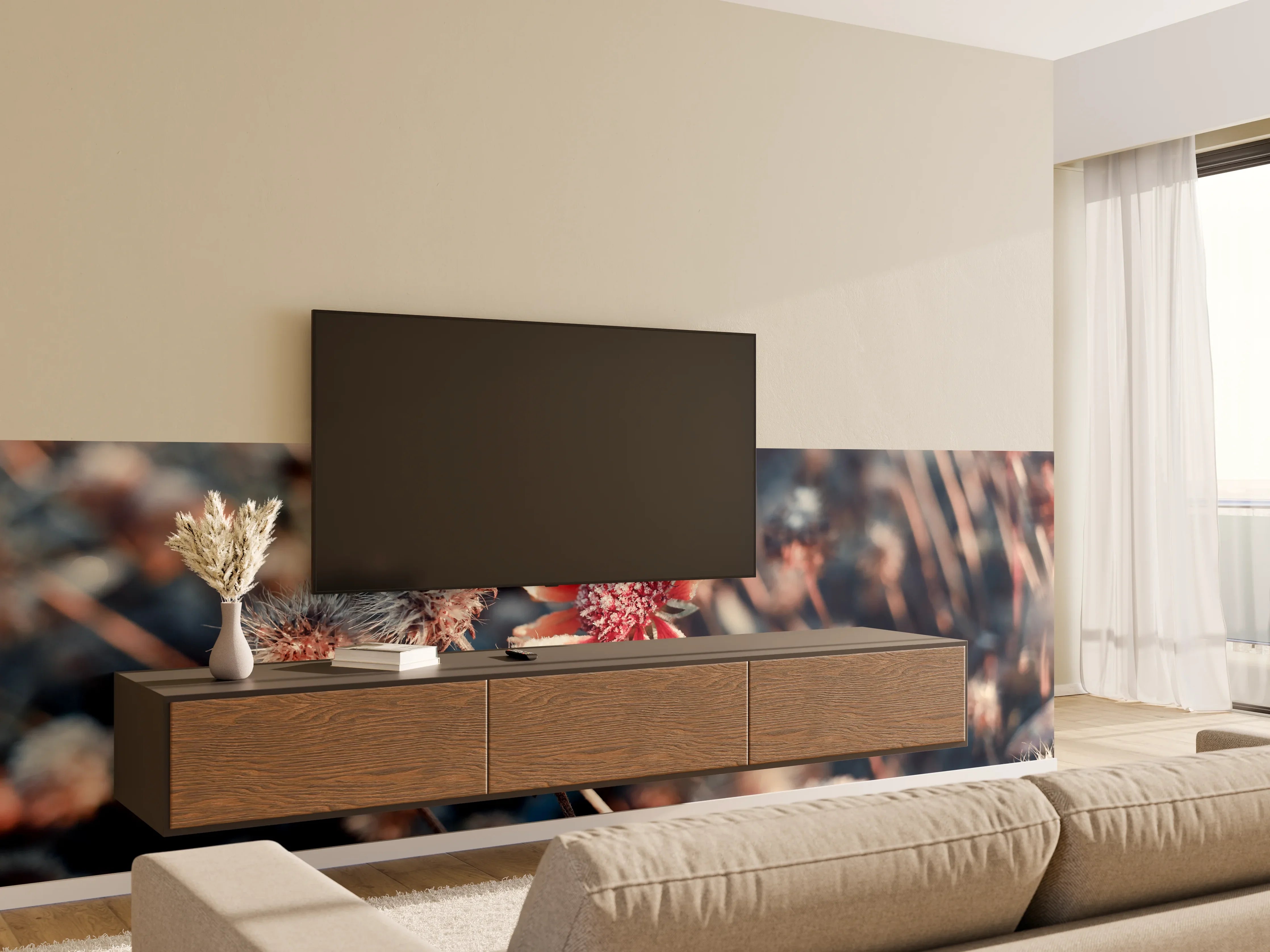 Wandverkleidung Wohnzimmer - Ästhetische Blumenaufnahme in warmen Tönen