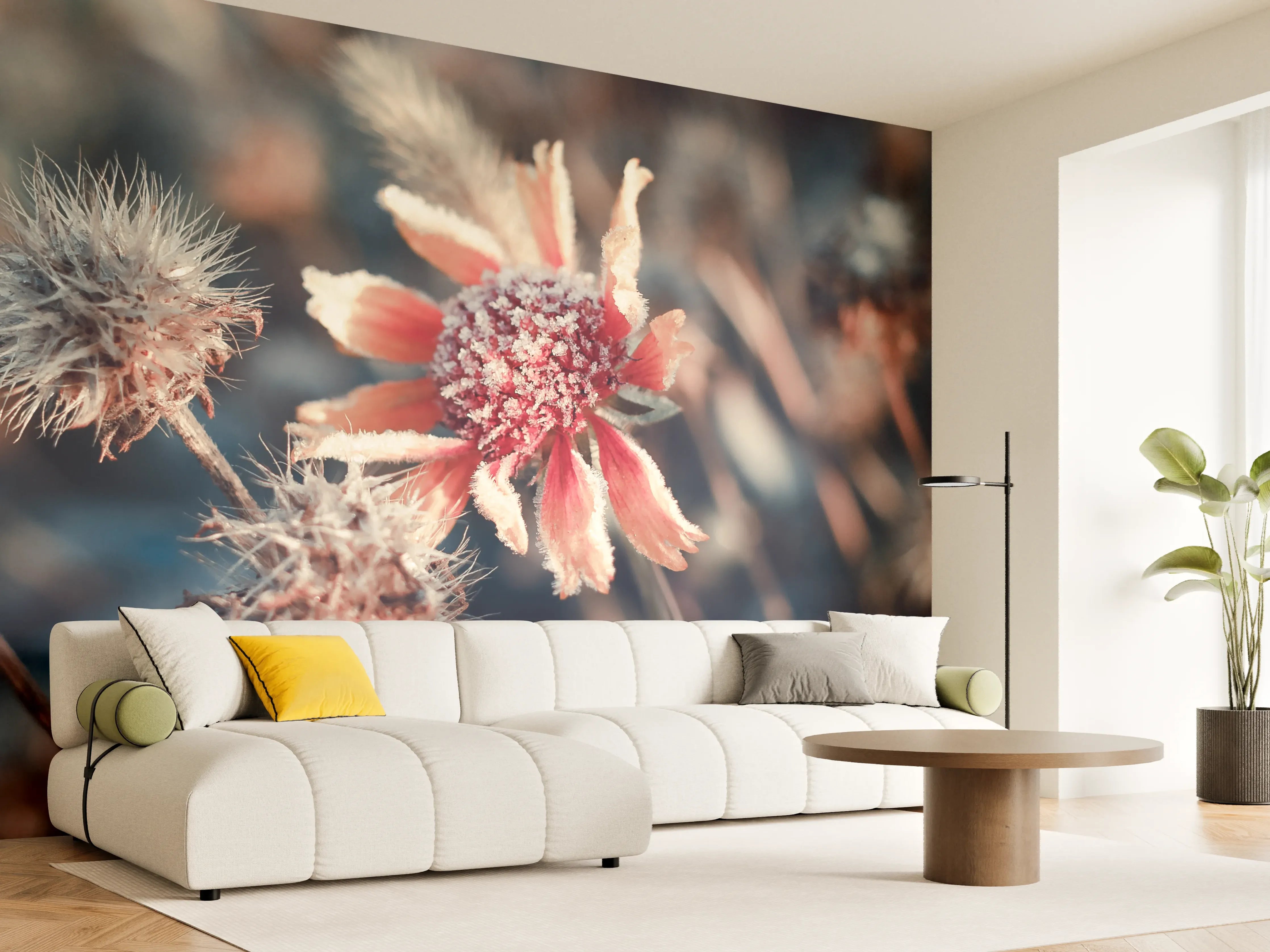 Wandverkleidung Wohnzimmer - Ästhetische Blumenaufnahme in warmen Tönen