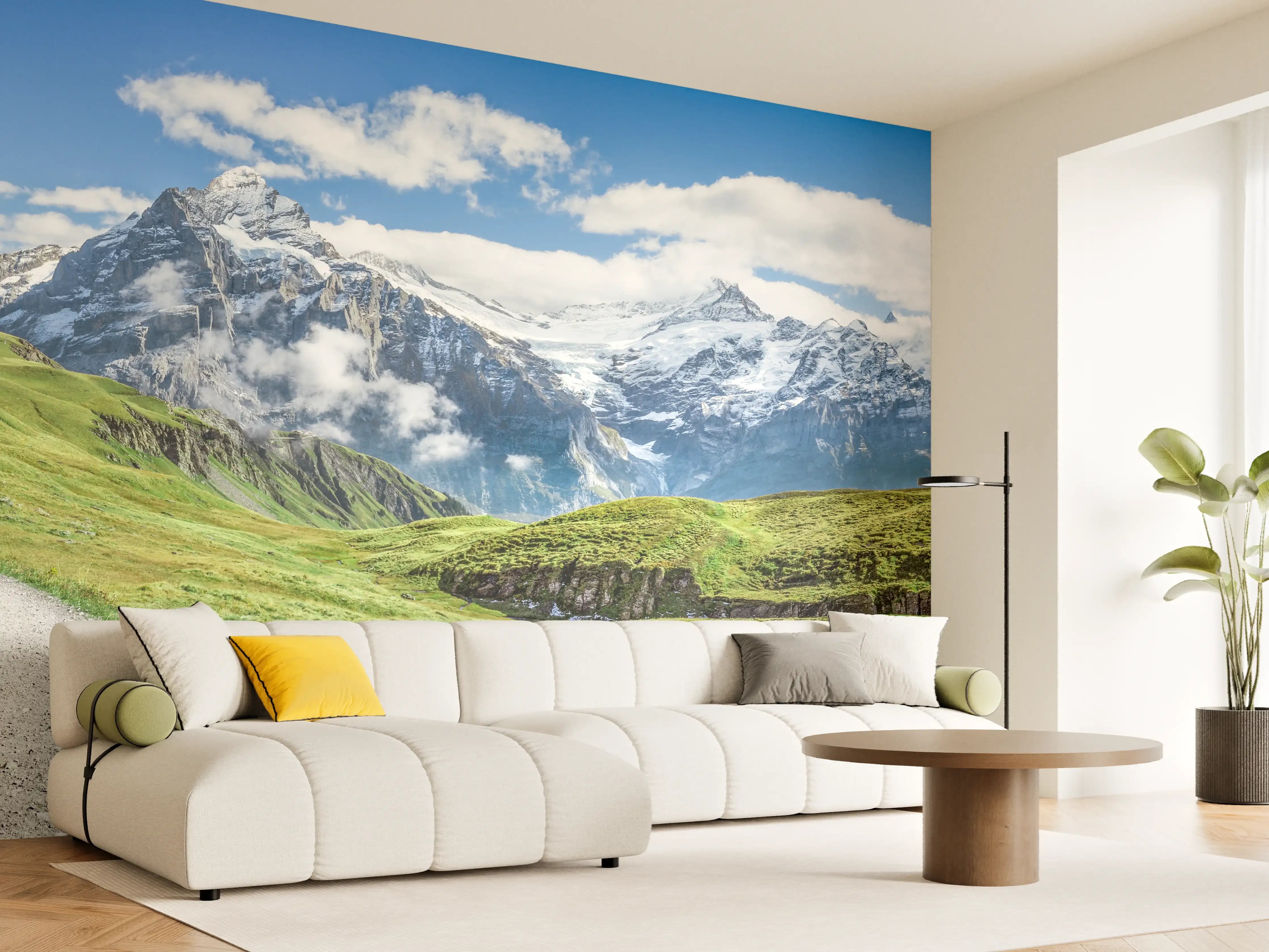 Wandverkleidung Wohnzimmer - Atemberaubende Berglandschaft mit Weg