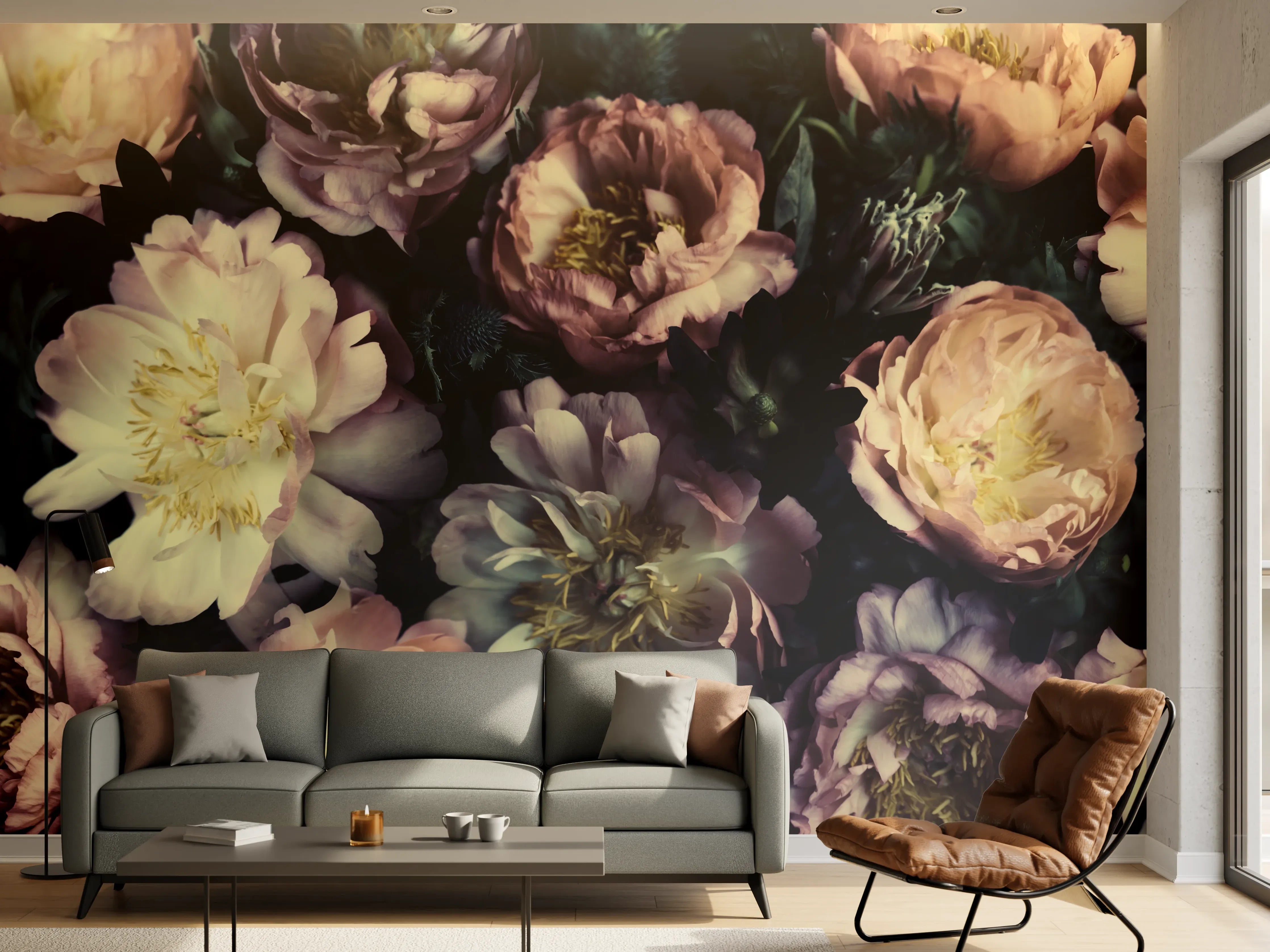 Wandverkleidung Wohnzimmer - Atemberaubende Pfingstrosen