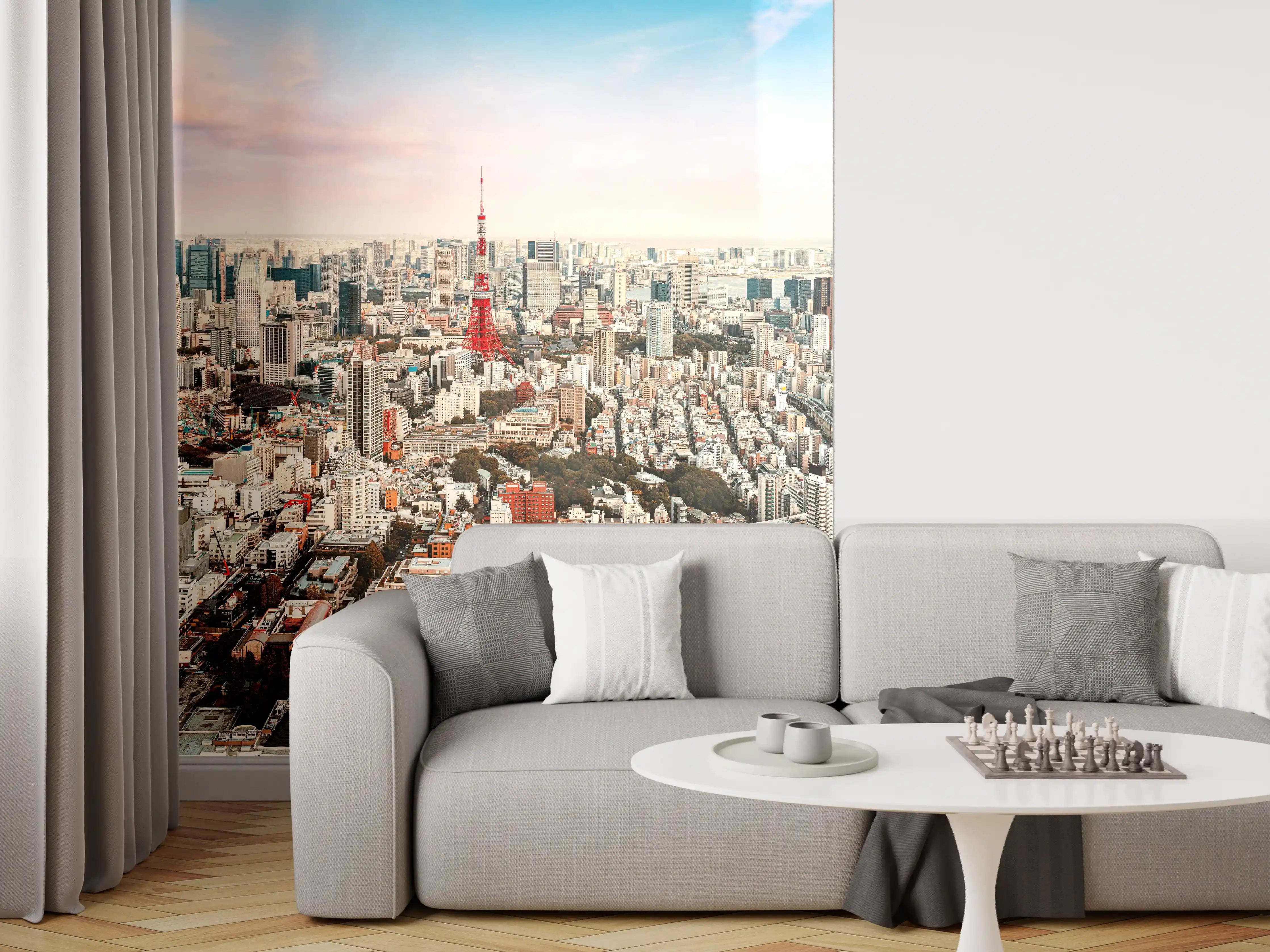 Wandverkleidung Wohnzimmer - Atemberaubende Skyline von Tokio bei Sonnenuntergang