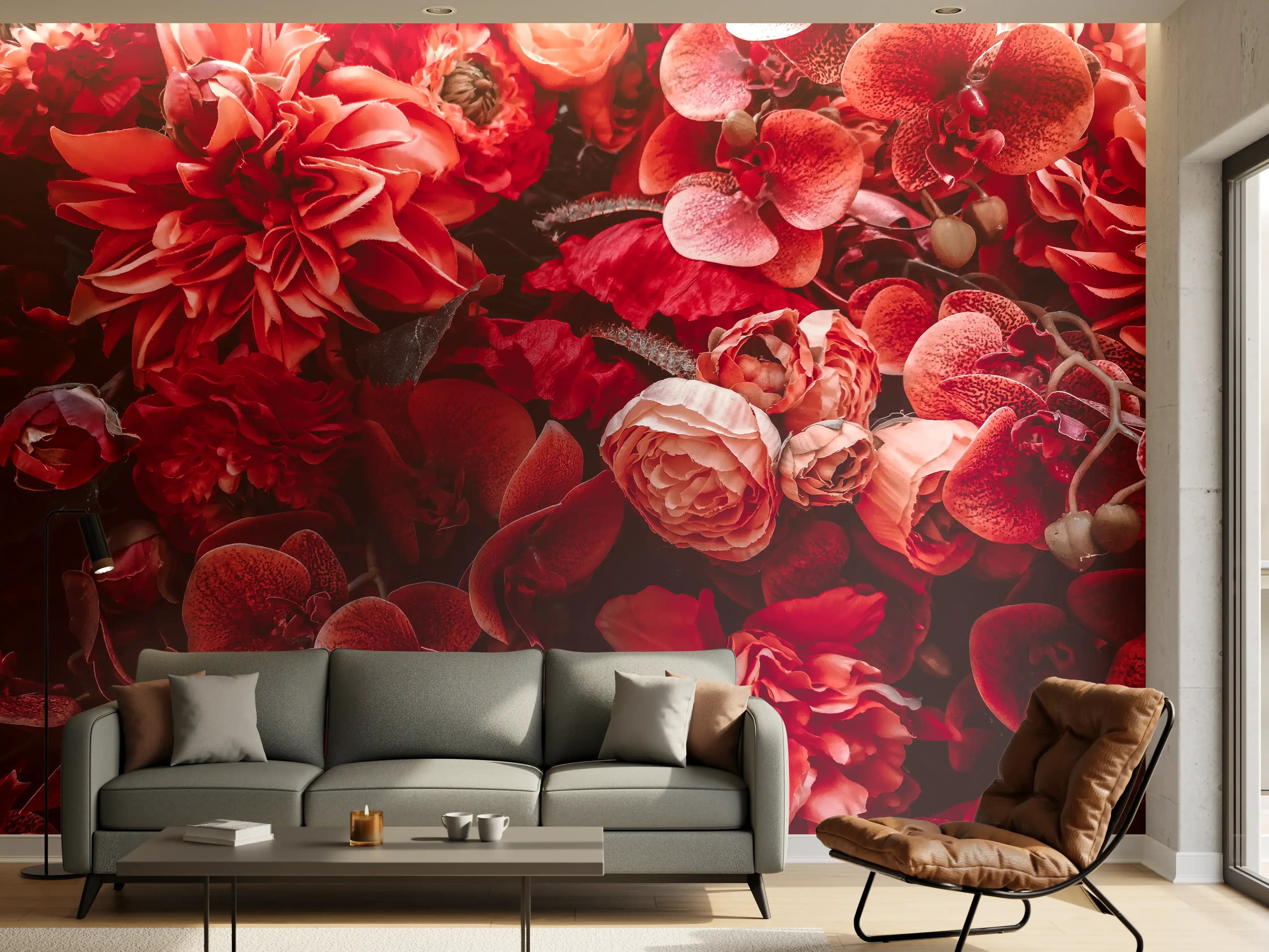 Wandverkleidung Wohnzimmer - Atemberaubende rote Blumenpracht