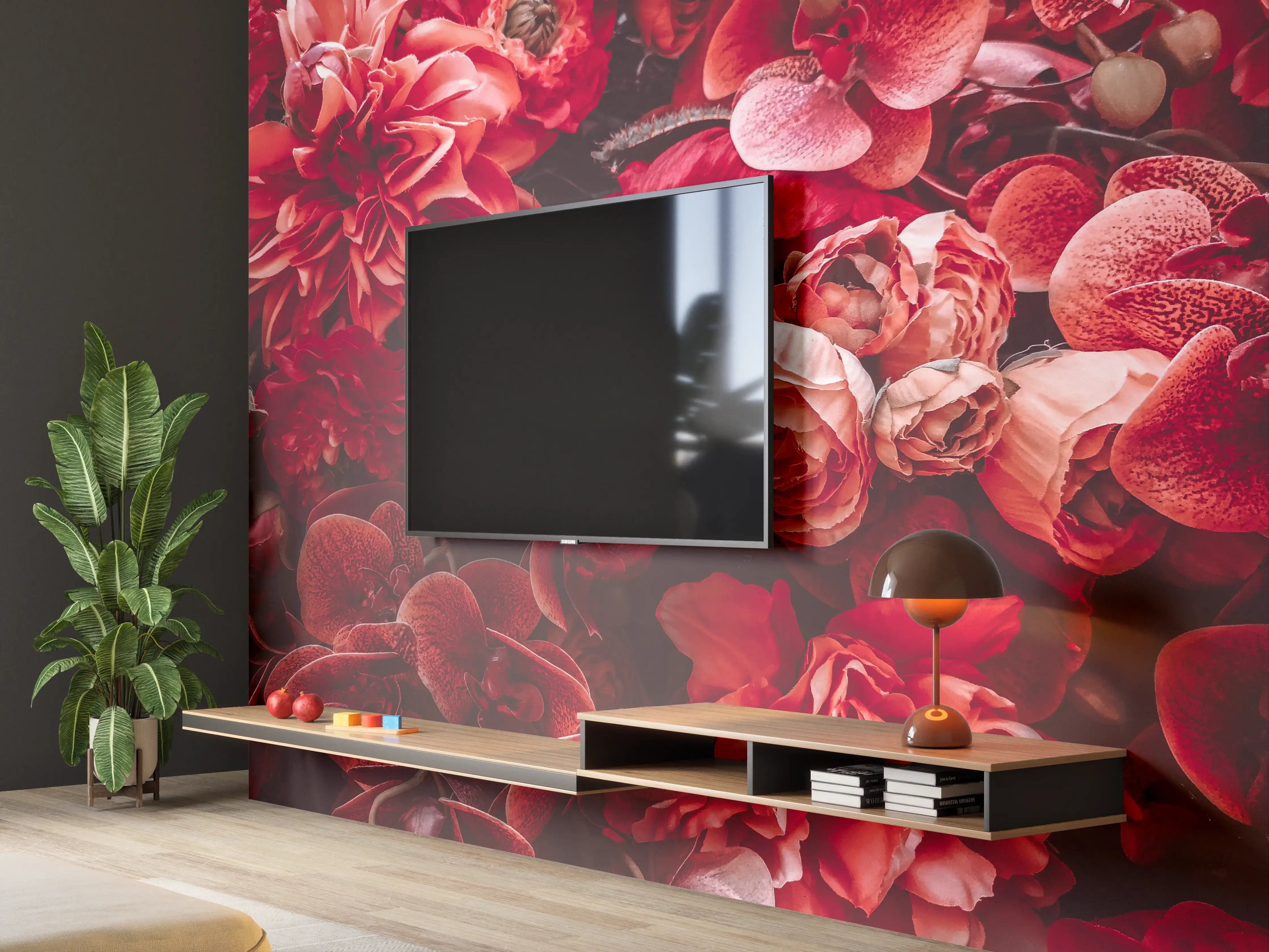 Wandverkleidung Wohnzimmer - Atemberaubende rote Blumenpracht