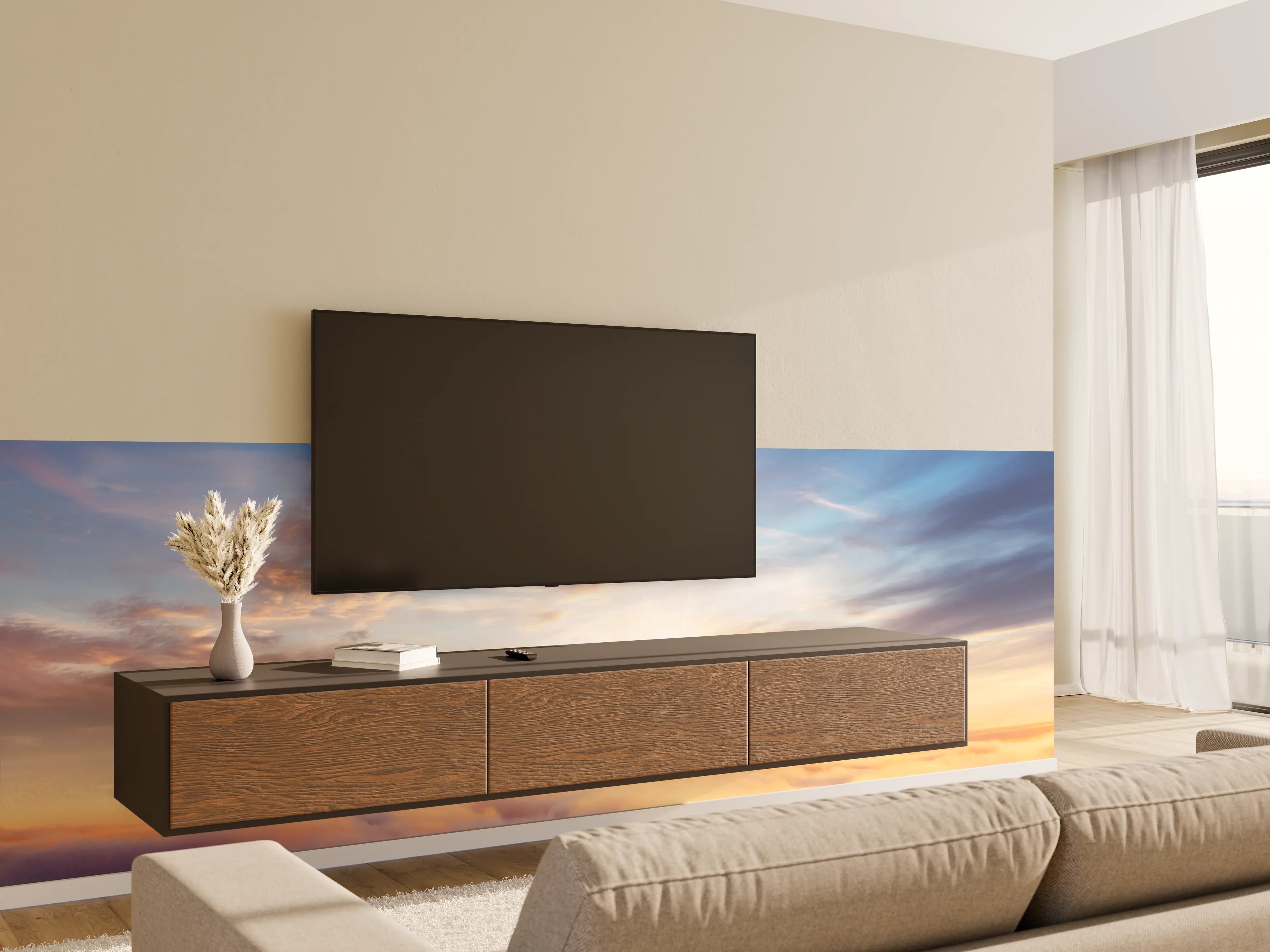 Wandverkleidung Wohnzimmer - Atemberaubender Sonnenaufgang über den Wolken