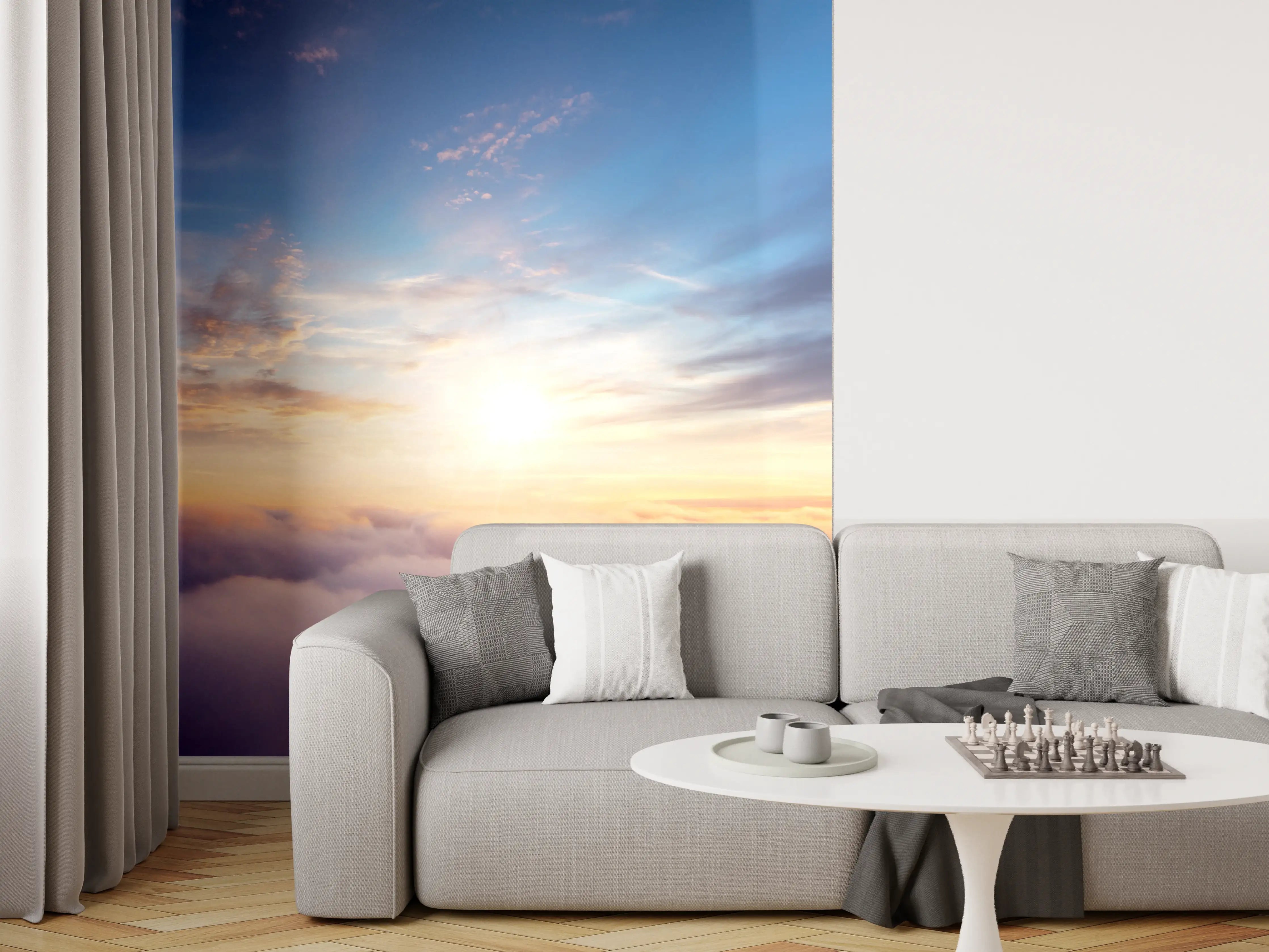 Wandverkleidung Wohnzimmer - Atemberaubender Sonnenaufgang über den Wolken