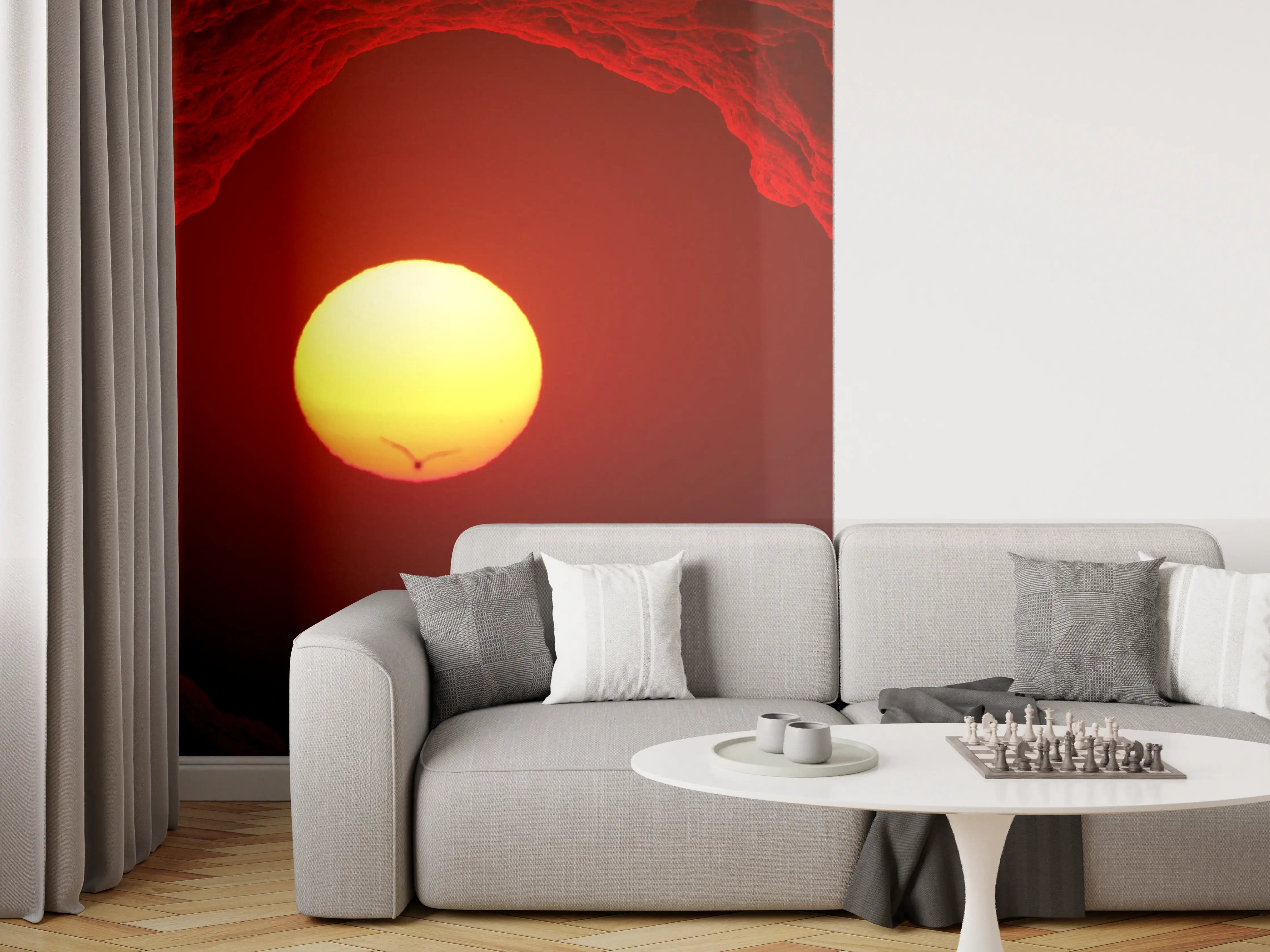 Wandverkleidung Wohnzimmer - Atemberaubender Sonnenuntergang in einer roten Höhle
