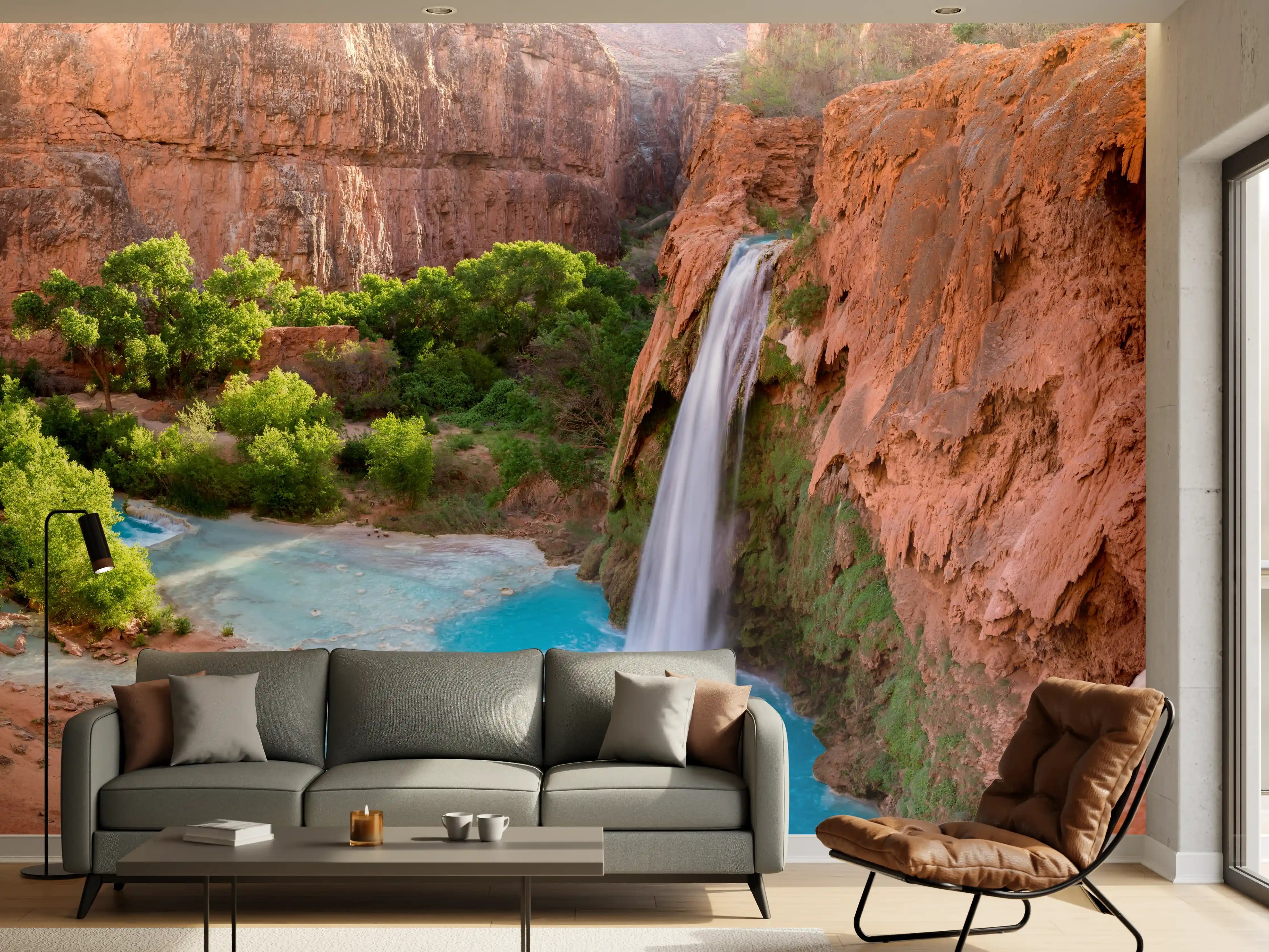 Wandverkleidung Wohnzimmer - Atemberaubender Wasserfall in der Natur