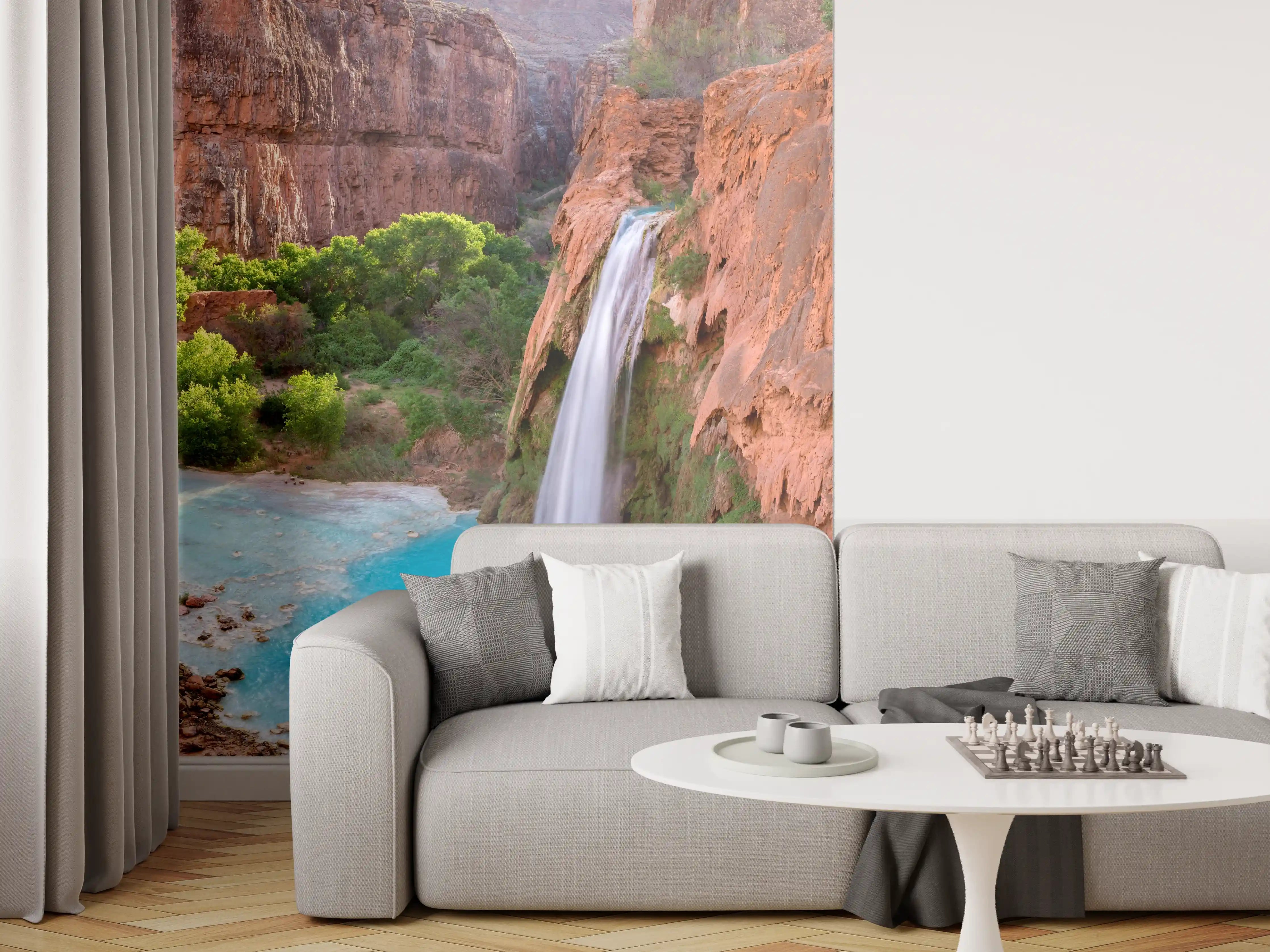 Wandverkleidung Wohnzimmer - Atemberaubender Wasserfall in der Natur