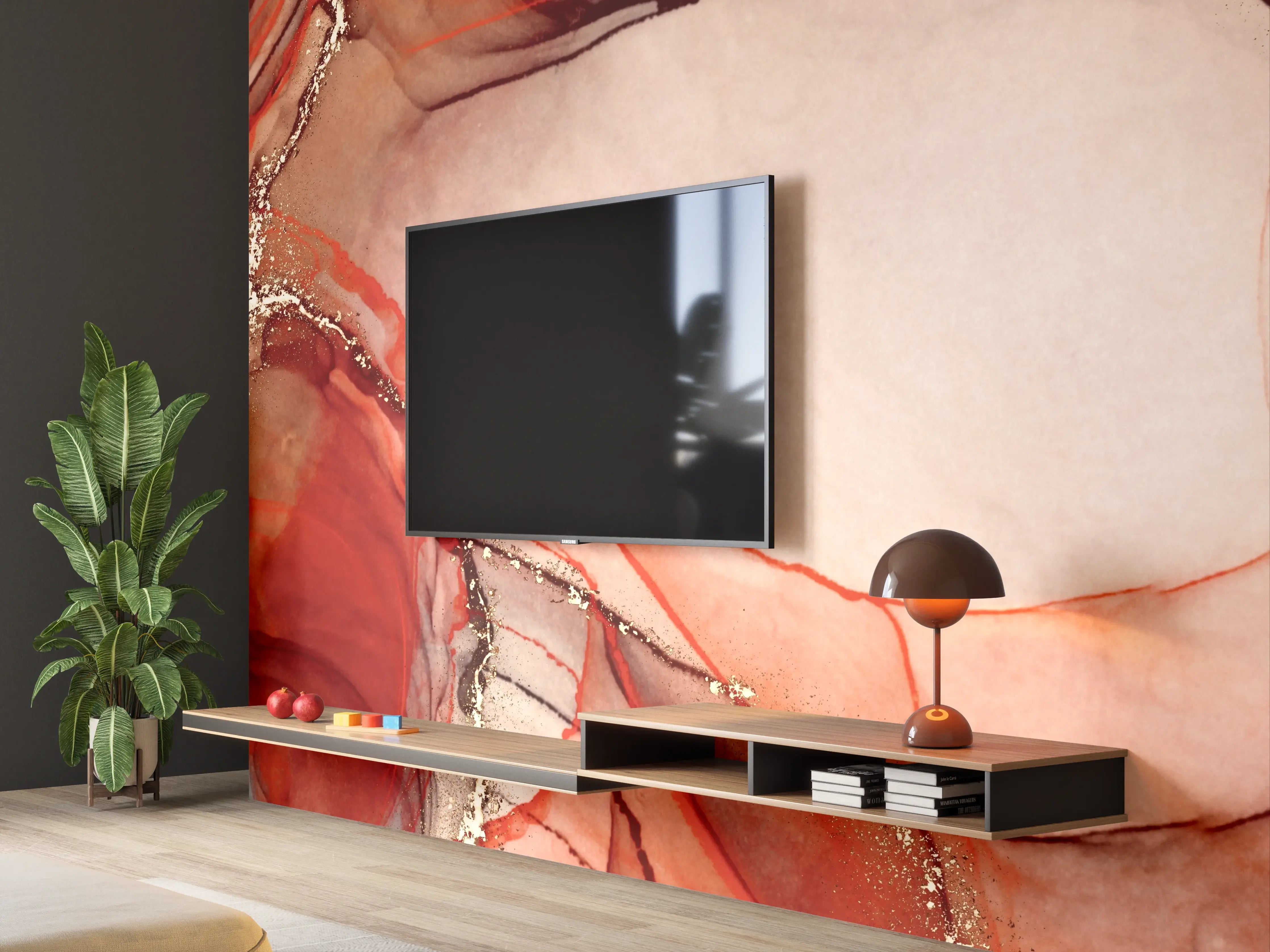 Wandverkleidung Wohnzimmer - Atemberaubendes rotes Seidenmuster mit Schmuckdetails