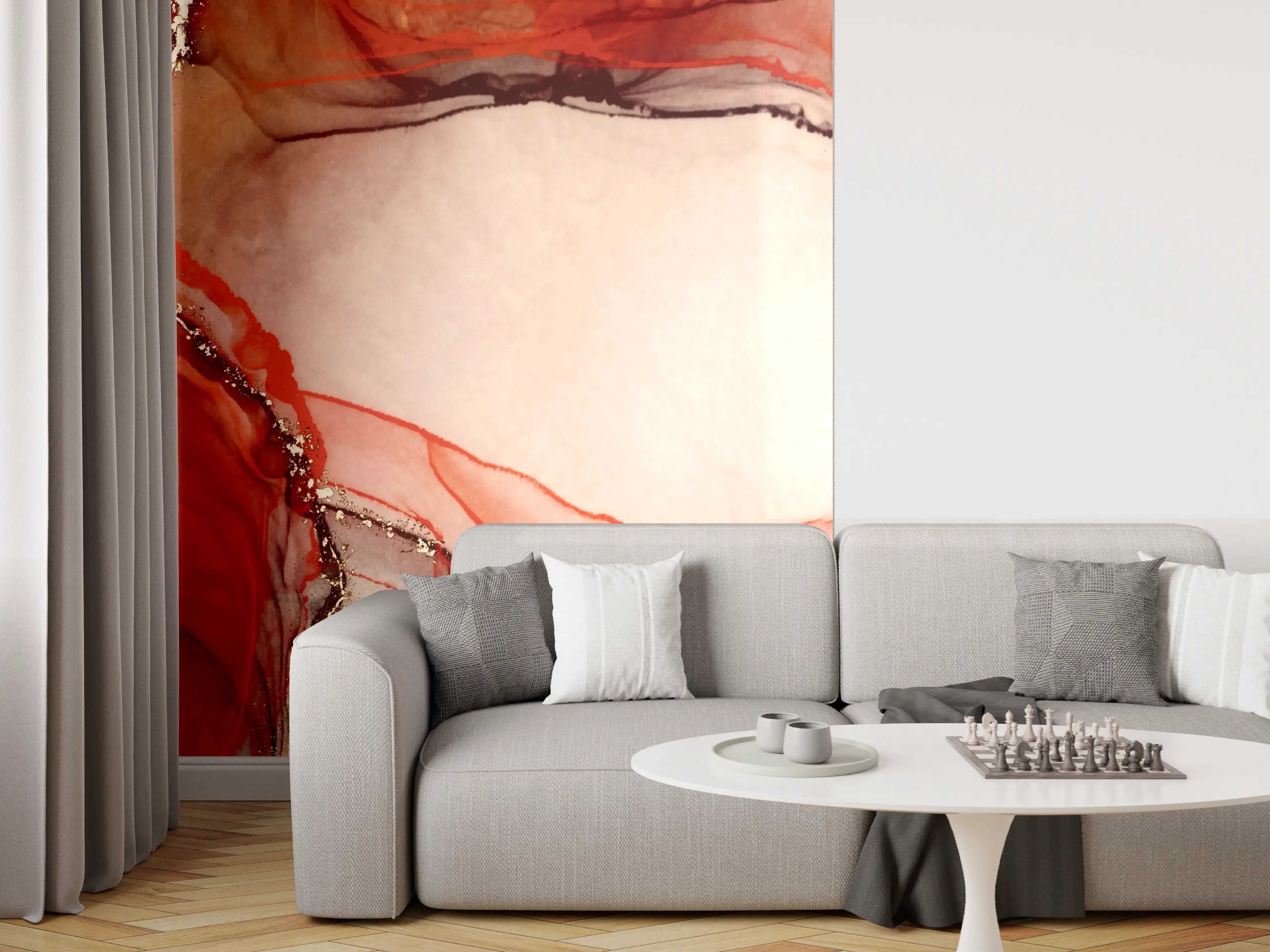 Wandverkleidung Wohnzimmer - Atemberaubendes rotes Seidenmuster mit Schmuckdetails