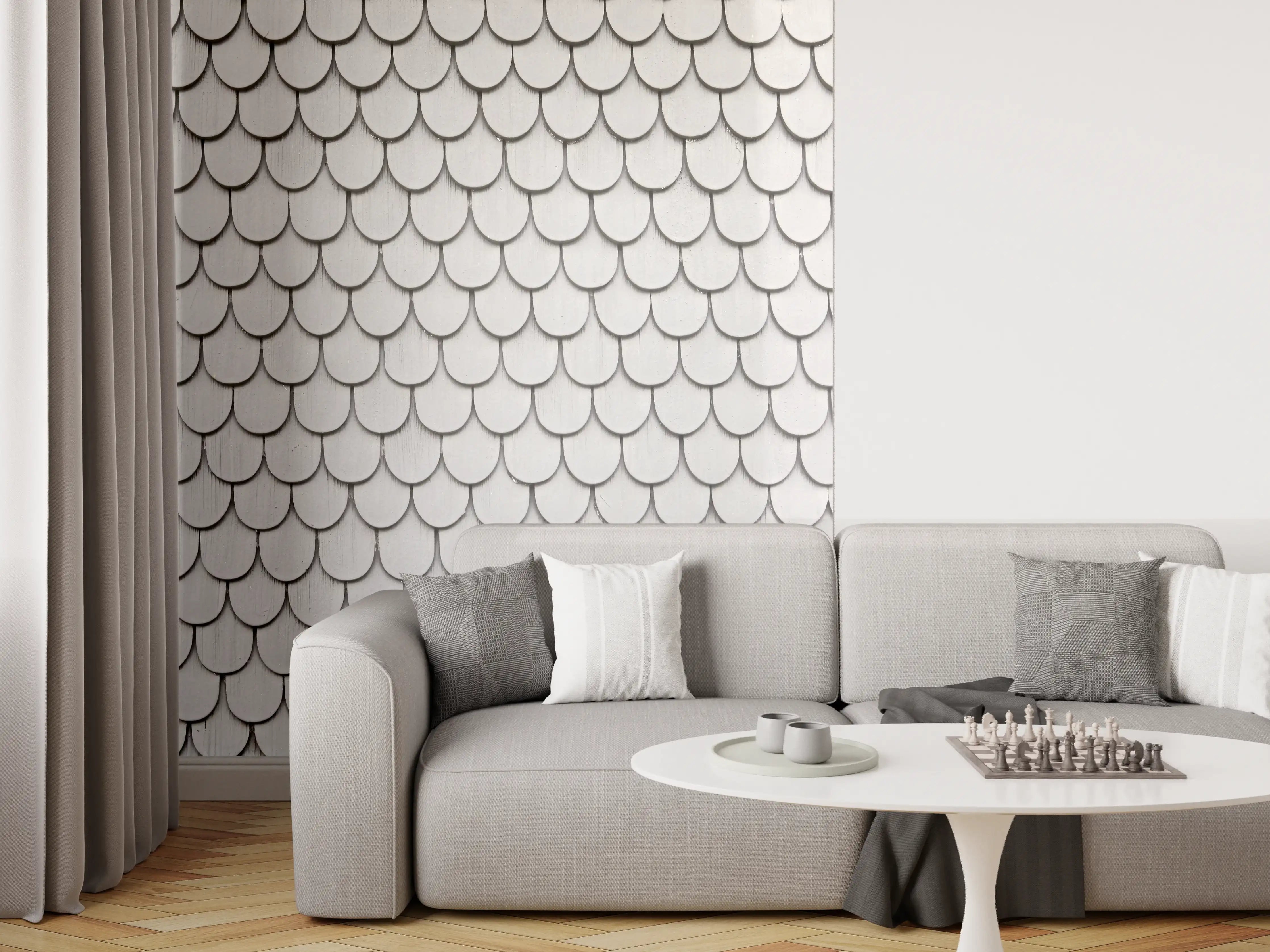 Wandverkleidung Wohnzimmer - Attraktive, elegante Dachschindeln in Cremeweiß