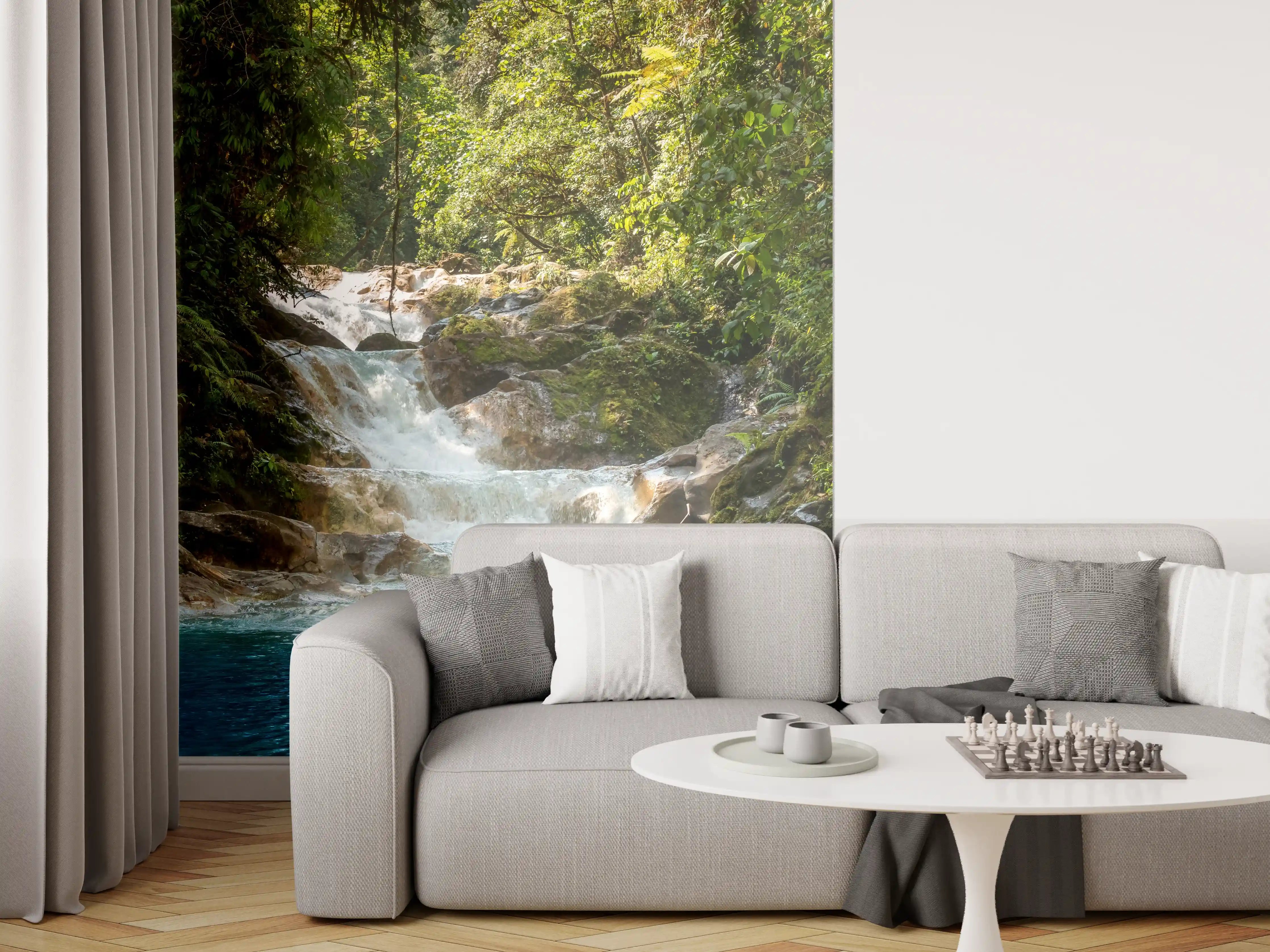 Wandverkleidung Wohnzimmer - Attraktiver Wasserfall in Naturkulisse
