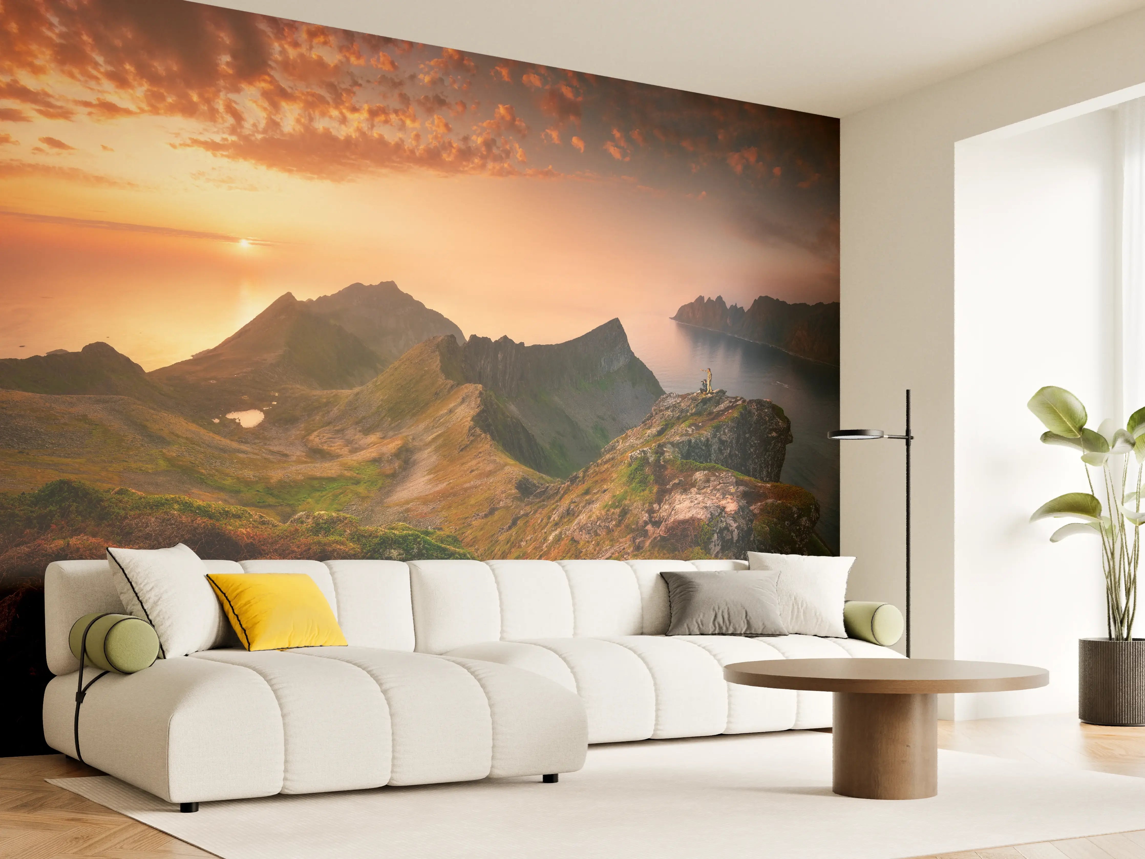 Wandverkleidung Wohnzimmer - Attraktives Bergpanorama bei Sonnenuntergang