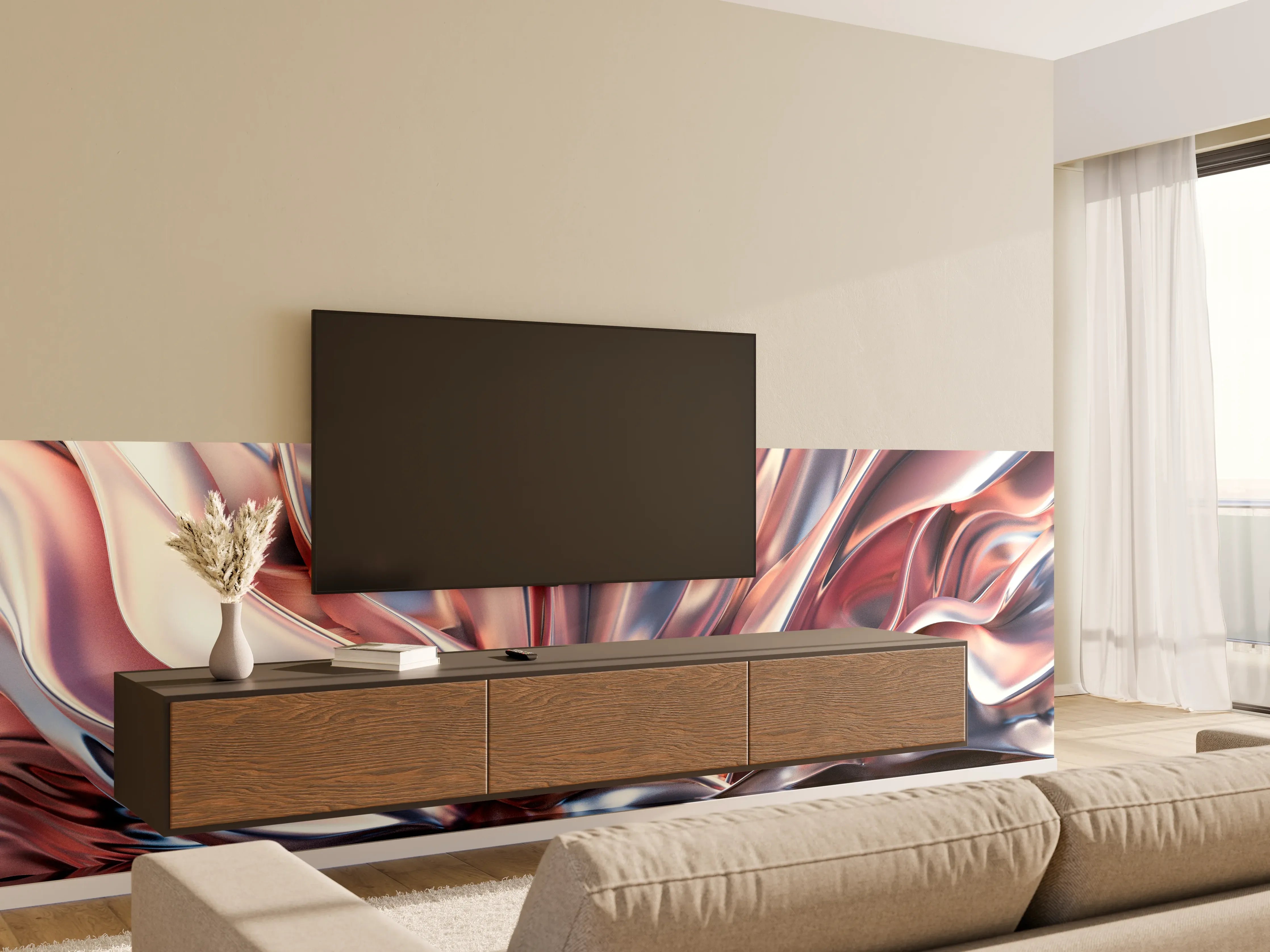 Wandverkleidung Wohnzimmer - Attraktives, modernes Metallkunstwerk