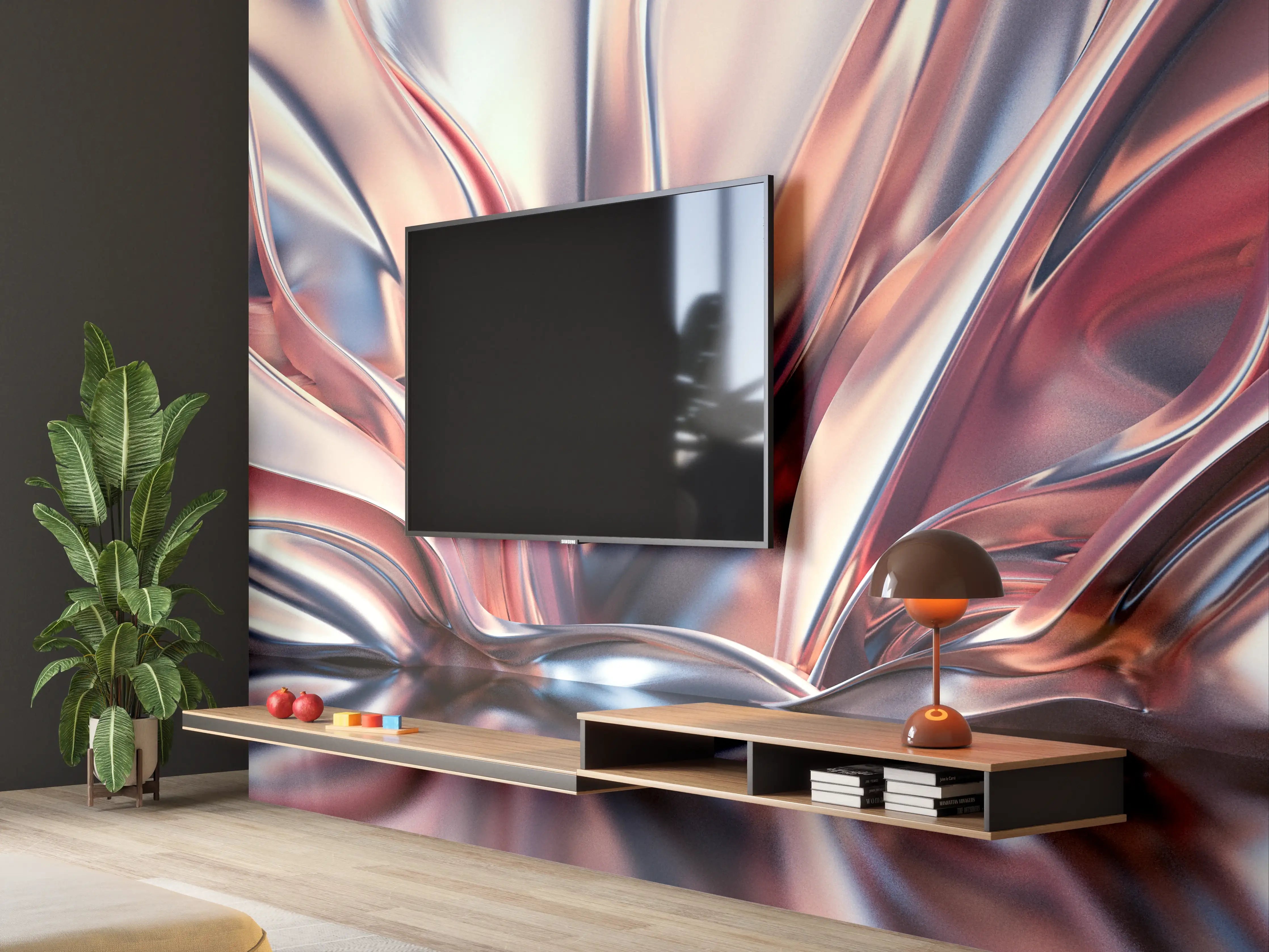 Wandverkleidung Wohnzimmer - Attraktives, modernes Metallkunstwerk