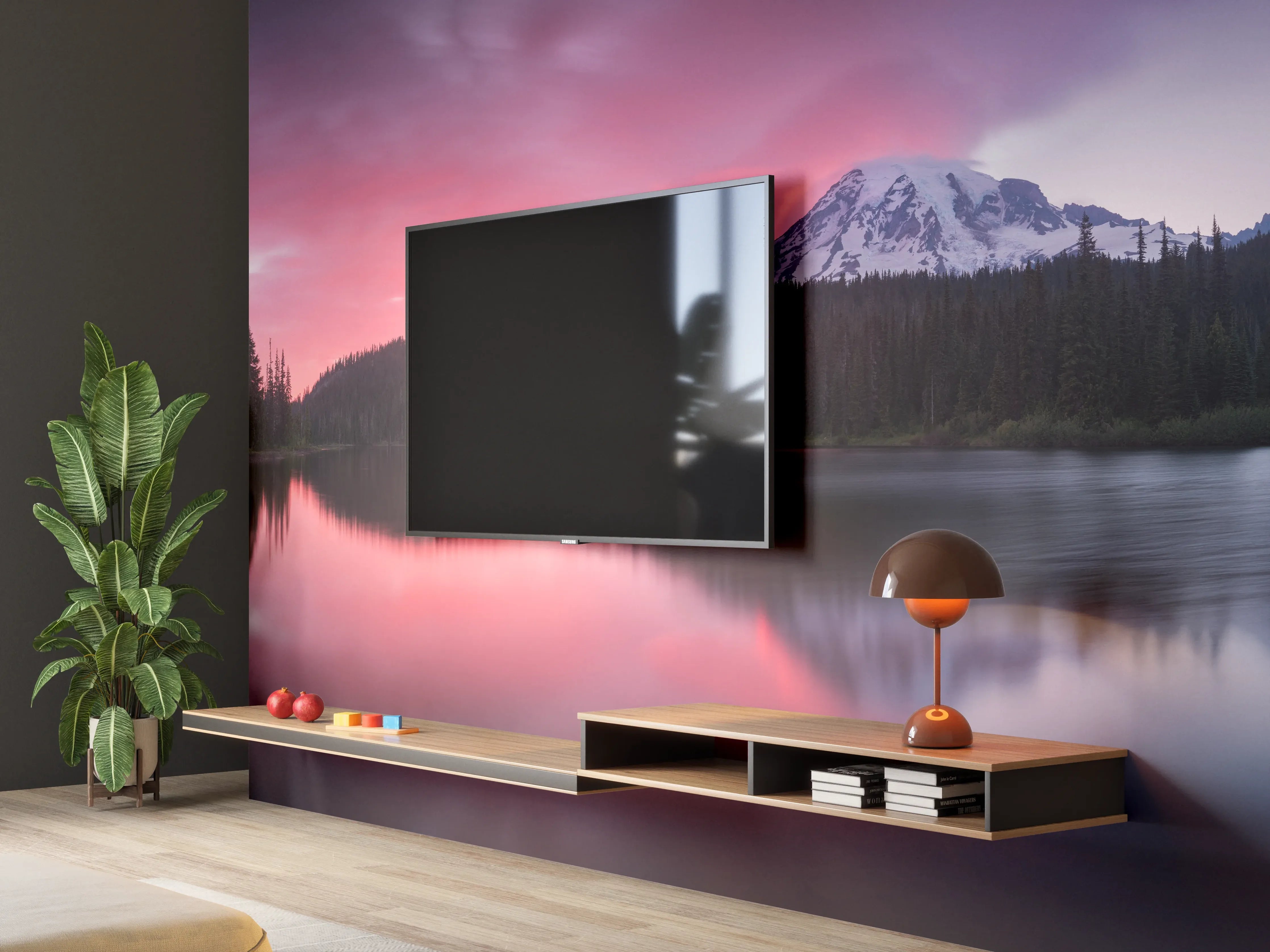 Wandverkleidung Wohnzimmer - Aussicht auf den Mount Rainier