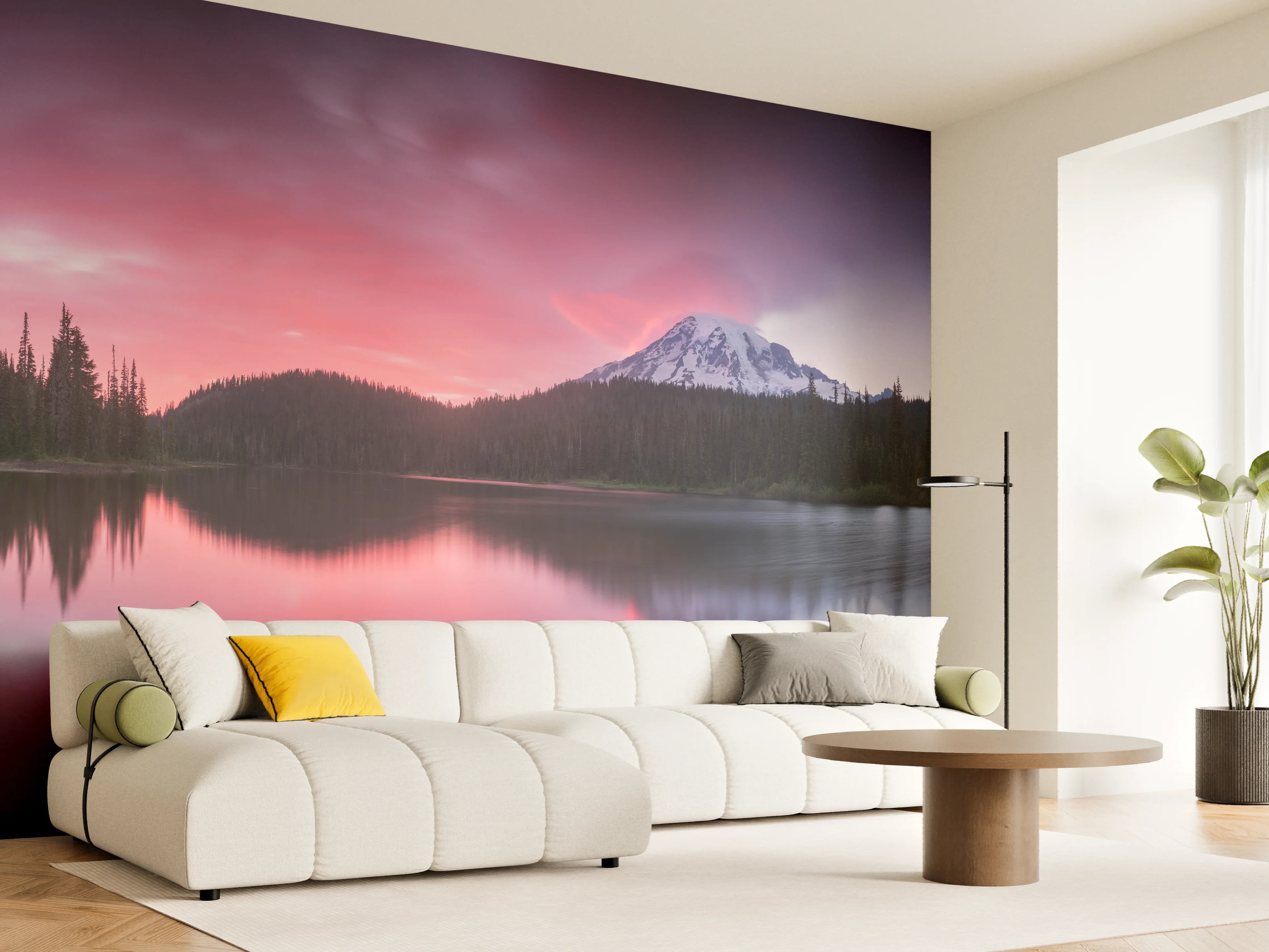 Wandverkleidung Wohnzimmer - Aussicht auf den Mount Rainier